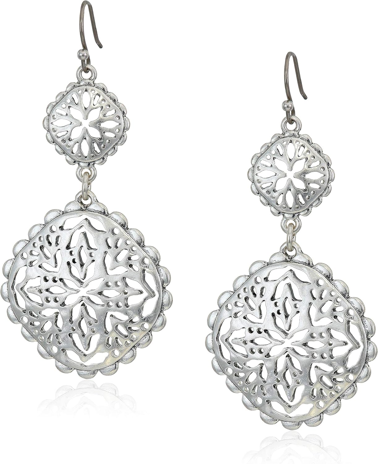 Lucky Brand Women’s Silver Openwork Compass Statement Drop Earrings, One Size Lucky Brand Women’s Silver Openwork Compass Statement Drop Earrings, One Size
