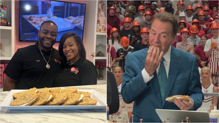 Nick Saban savors K&J’s oatmeal cream pies on ESPN College GameDay Nick Saban savors K&J’s oatmeal cream pies on ESPN College GameDay
