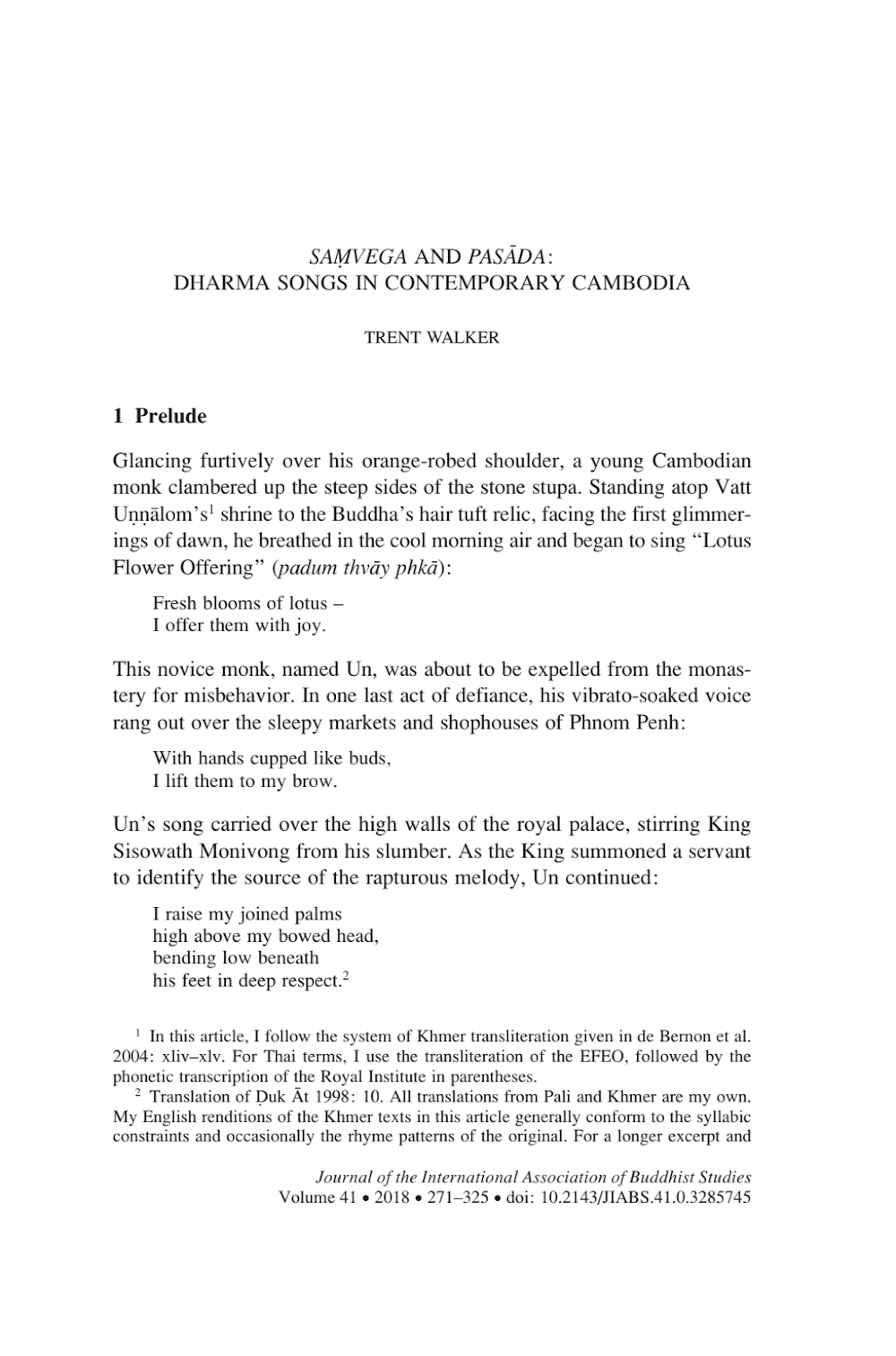 Saṃvega and Pasāda: Dharma Songs in Contemporary Cambodia Saṃvega and Pasāda: Dharma Songs in Contemporary Cambodia