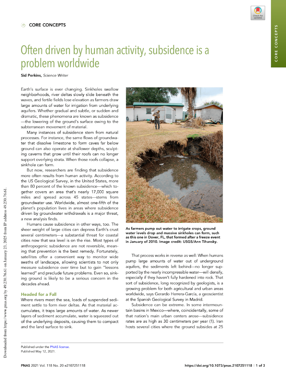 Often Driven by Human Activity, Subsidence Is a Problem Worldwide Often Driven by Human Activity, Subsidence Is a Problem Worldwide