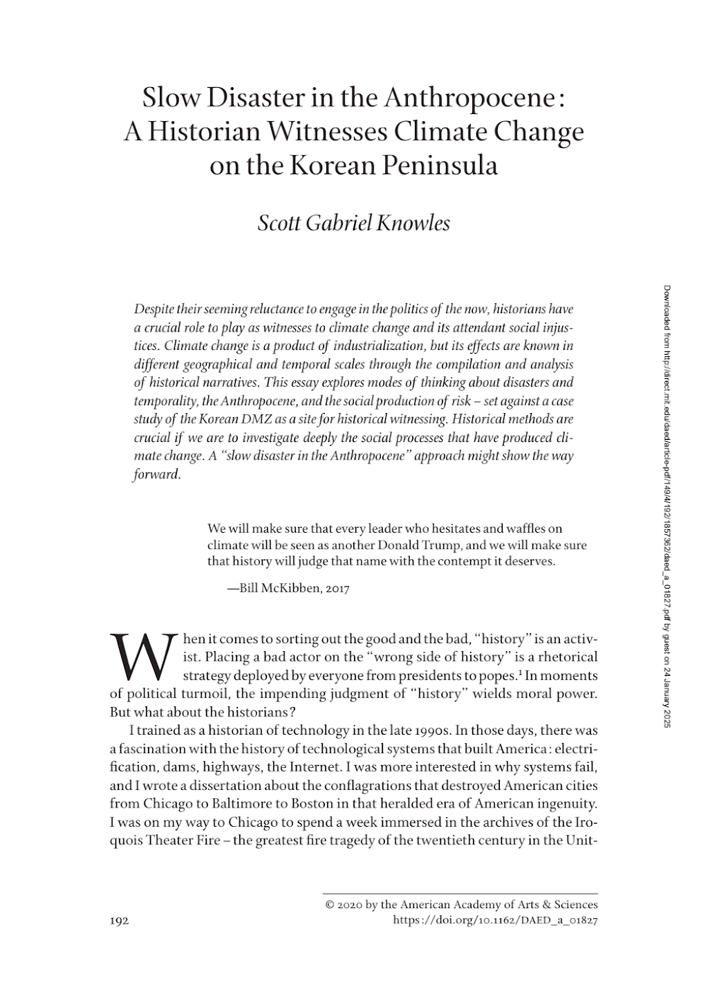 Slow Disaster in the Anthropocene: A Historian Witnesses Climate Change on the Korean Peninsula Slow Disaster in the Anthropocene: A Historian Witnesses Climate Change on the Korean Peninsula