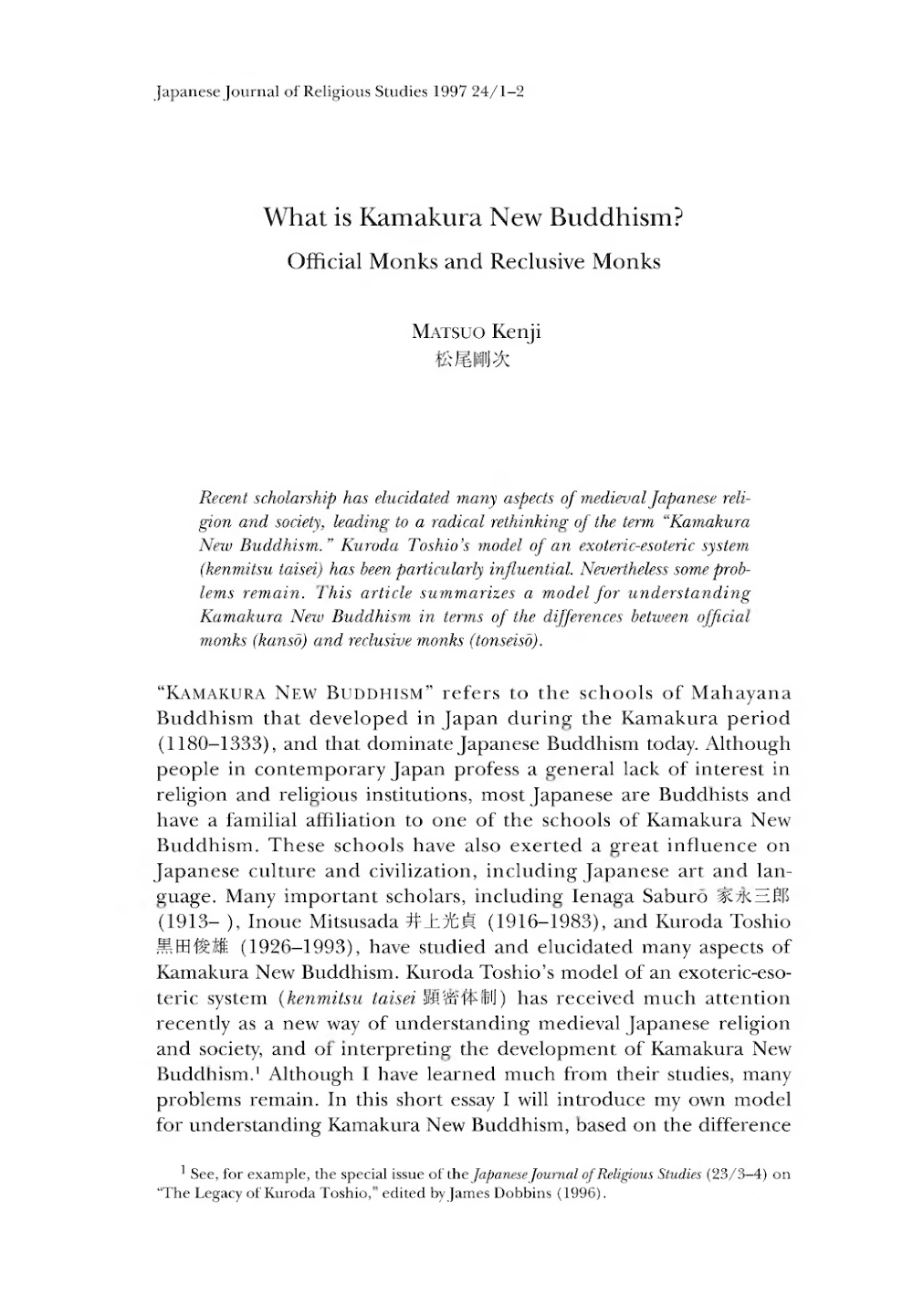 What is Kamakura New Buddhism?: Official Monks and Reclusive Monks What is Kamakura New Buddhism?: Official Monks and Reclusive Monks