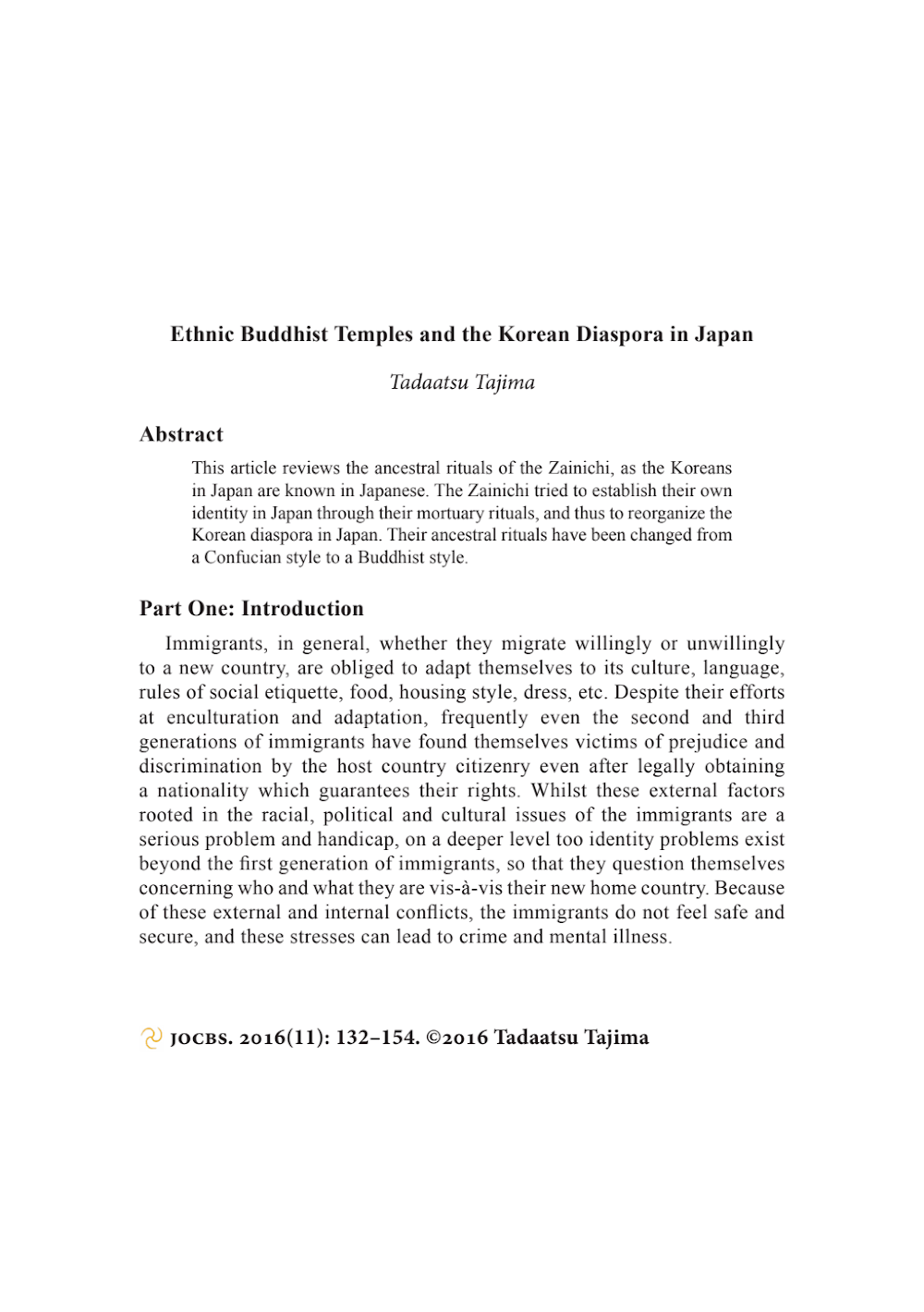 Ethnic Buddhist Temples and the Korean Diaspora in Japan Ethnic Buddhist Temples and the Korean Diaspora in Japan
