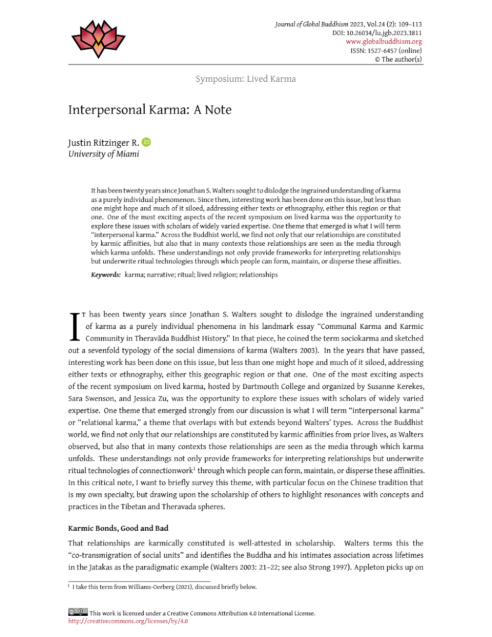 Interpersonal Karma: A Note Interpersonal Karma: A Note