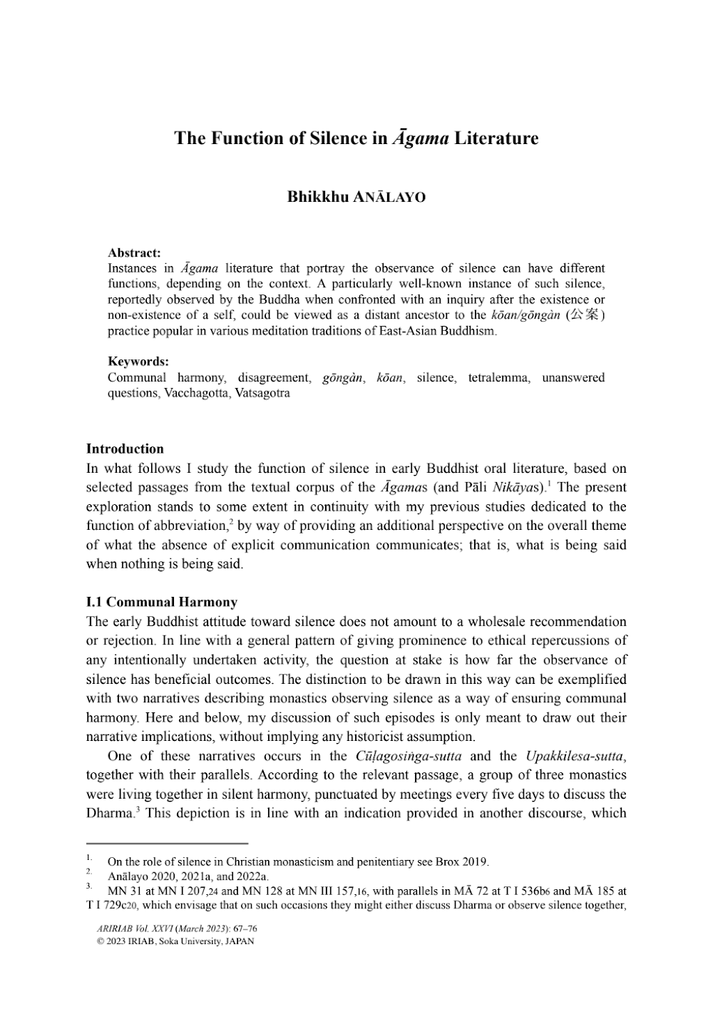 The Function of Silence in Āgama Literature The Function of Silence in Āgama Literature