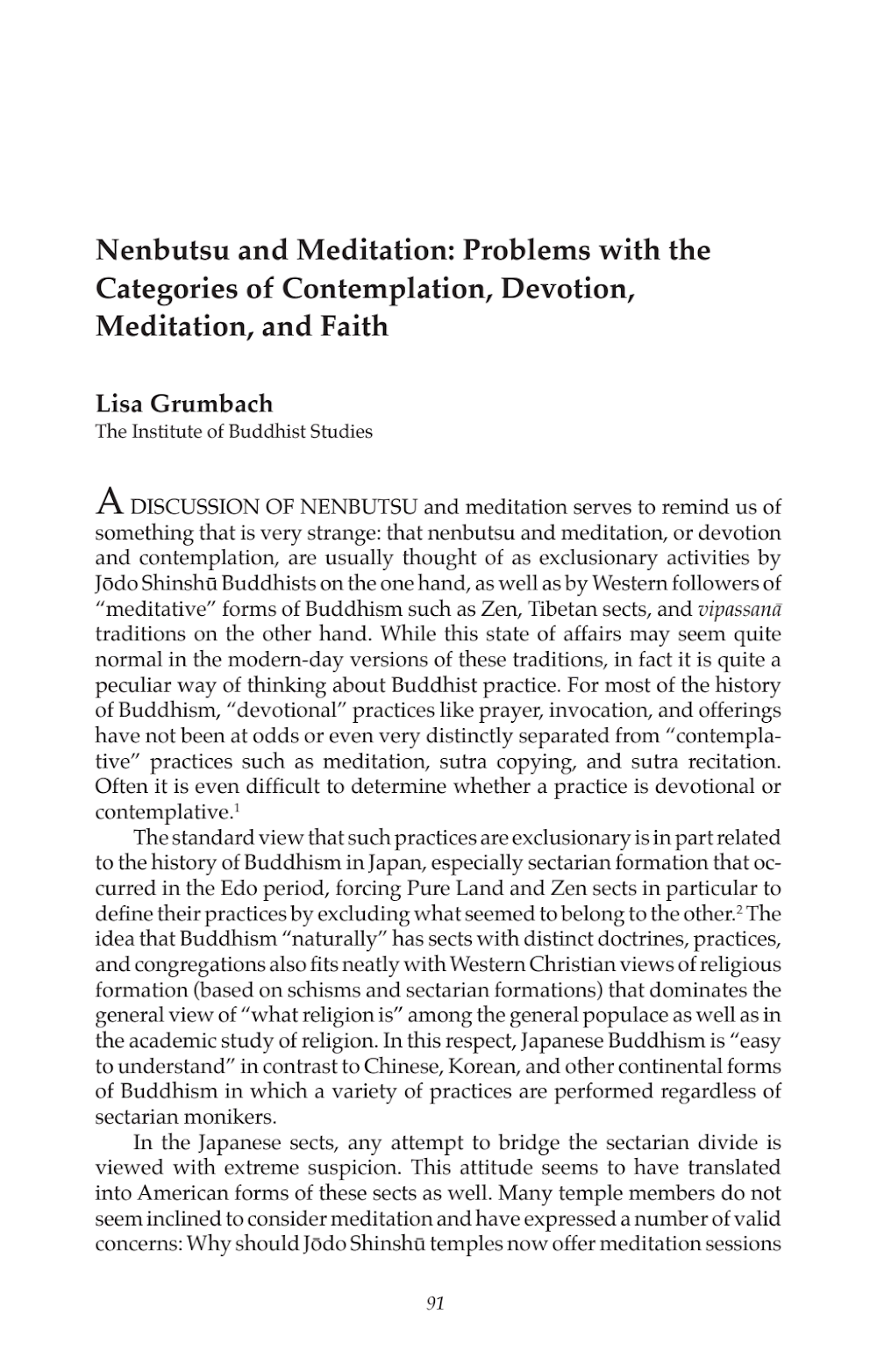 Nenbutsu and Meditation: Problems With the Categories of Contemplation, Devotion, Meditation, and Faith Nenbutsu and Meditation: Problems With the Categories of Contemplation, Devotion, Meditation, and Faith