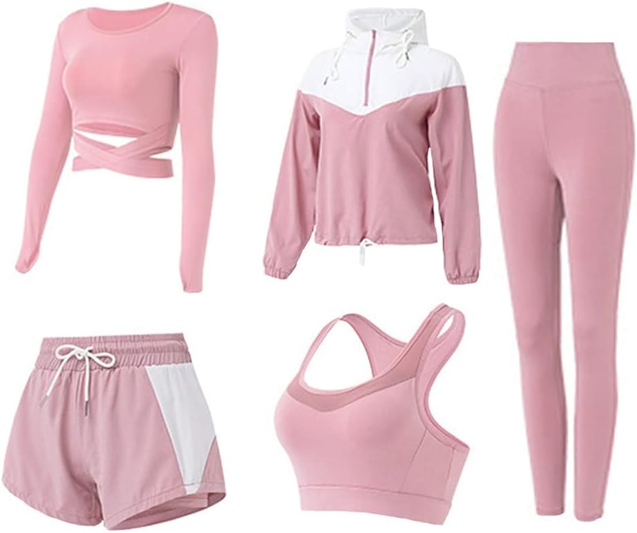 5 PCS Workout Sets for Women Yoga Running Outfit Athletic Gym Exercise Clothes Activewear Sets Tracksuit 5 PCS Workout Sets for Women Yoga Running Outfit Athletic Gym Exercise Clothes Activewear Sets Tracksuit
