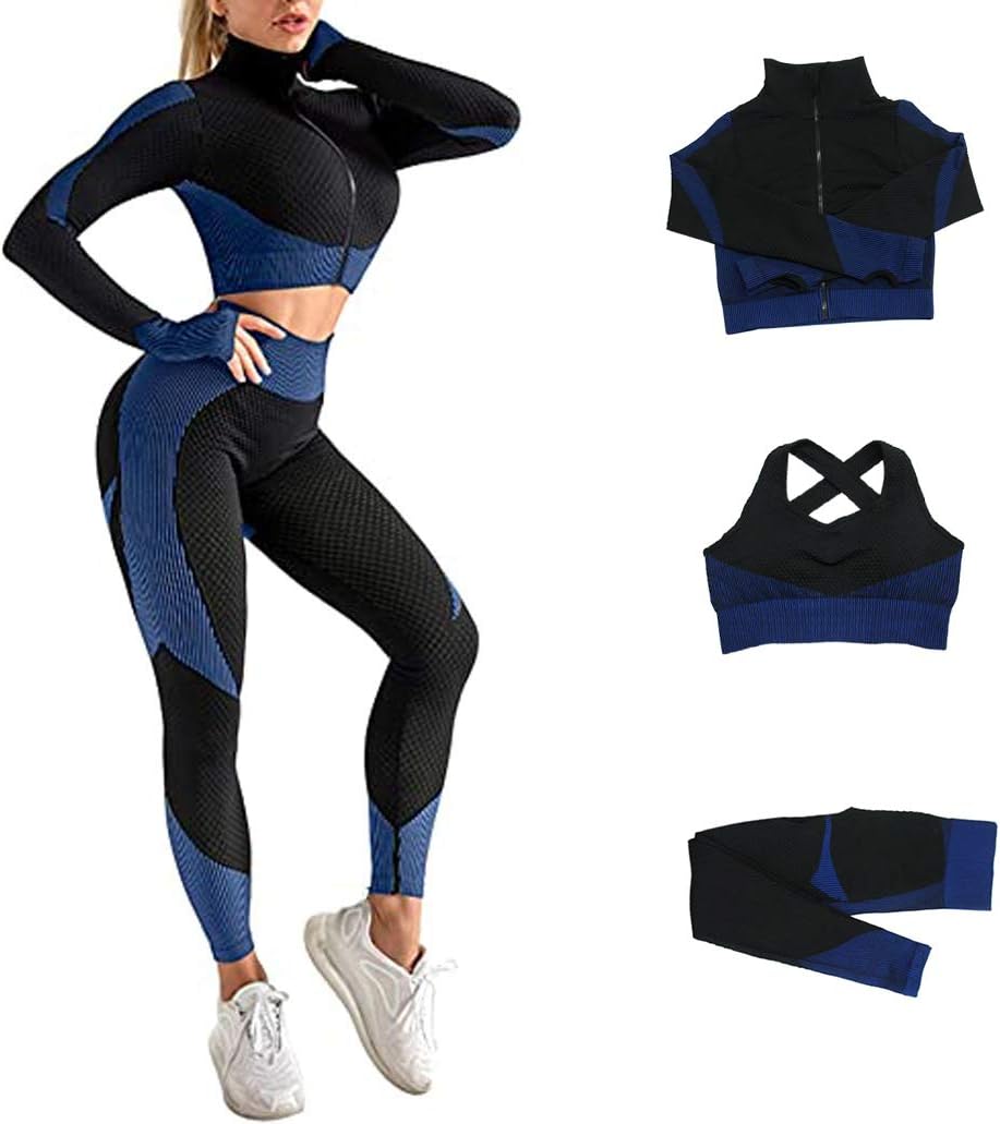 3pcs Seamless Outfit Workout Sets Gym for Women, Fitness Sports School Running Clothes Yoga Sportswear 3pcs Seamless Outfit Workout Sets Gym for Women, Fitness Sports School Running Clothes Yoga Sportswear