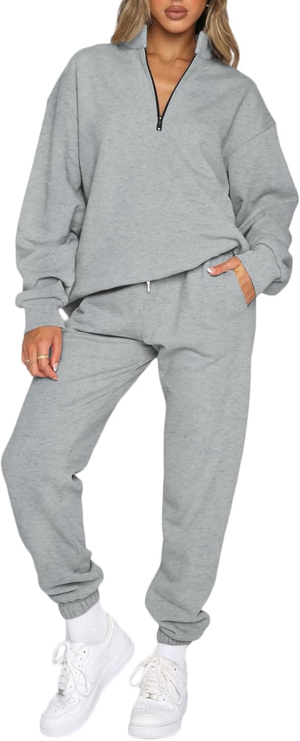 Aleumdr Women 2 Piece Outfits Sweatsuit Oversized Half Zip Pullover Long Sleeve Sweatshirt Jogger Pants Set with Pockets Aleumdr Women 2 Piece Outfits Sweatsuit Oversized Half Zip Pullover Long Sleeve Sweatshirt Jogger Pants Set with Pockets