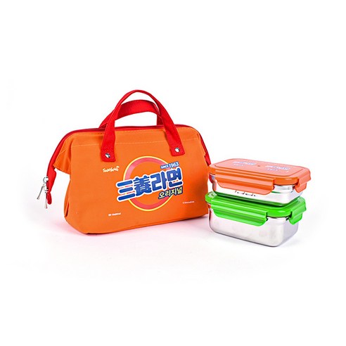 릴팡 삼양라면 피크닉 가방 + 스텐 도시락 2단 세트 SM7148, 혼합색상, 1세트