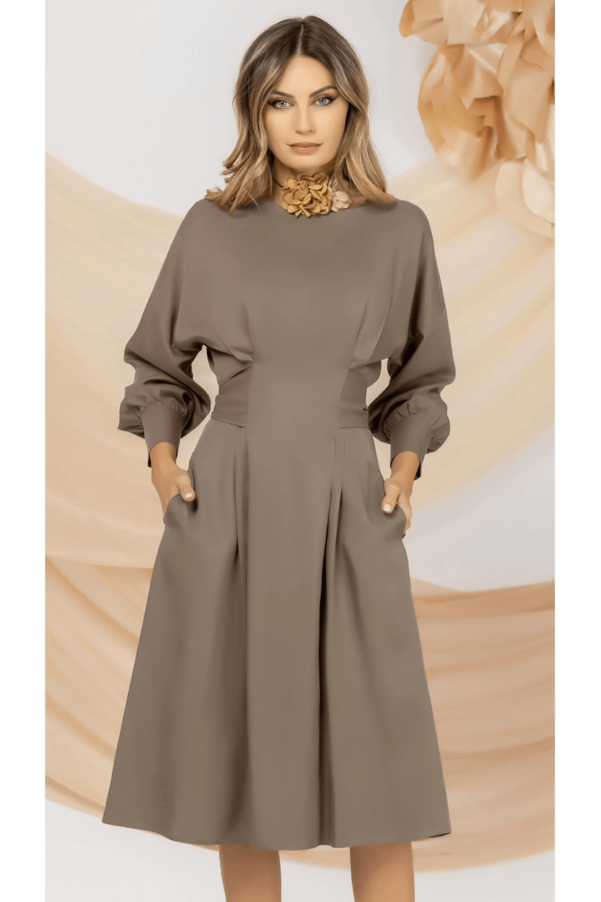 Rochie cafenie pretty girl de zi din lyocell – InPuff Rochie cafenie pretty girl de zi din lyocell – InPuff