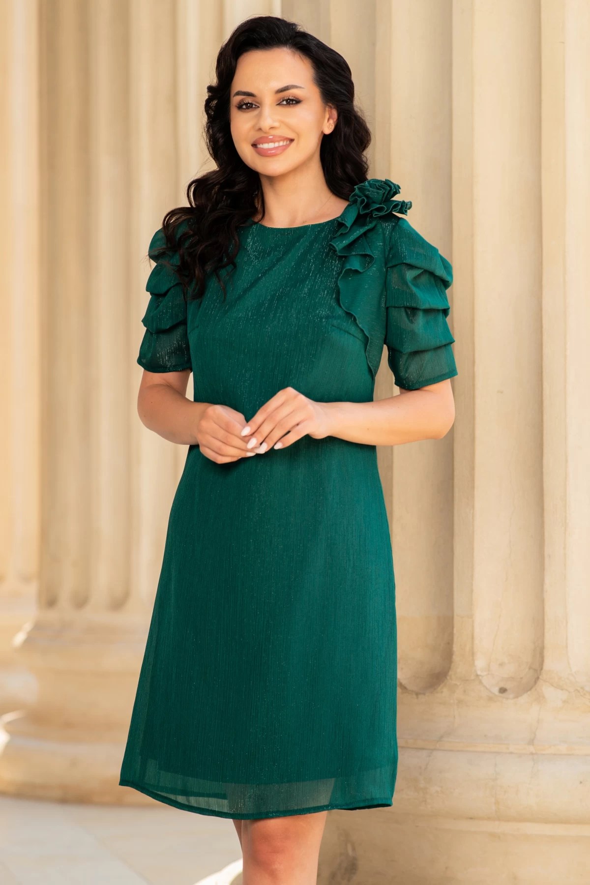Rochie de ocazie lejeră verde medelina din voal texturat – InPuff Rochie de ocazie lejeră verde medelina din voal texturat – InPuff