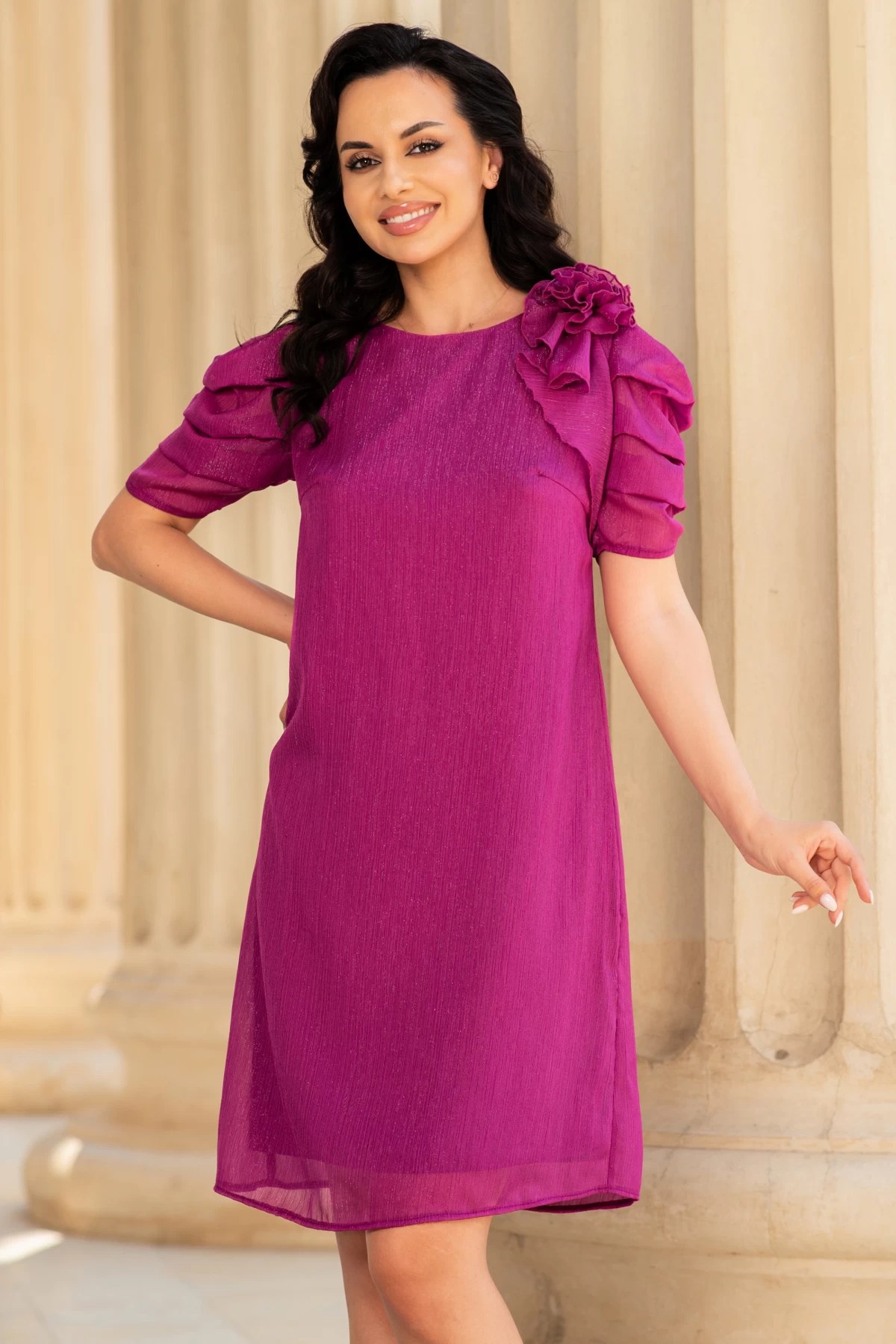 Rochie de ocazie lejeră mov medelina din voal texturat – InPuff Rochie de ocazie lejeră mov medelina din voal texturat – InPuff