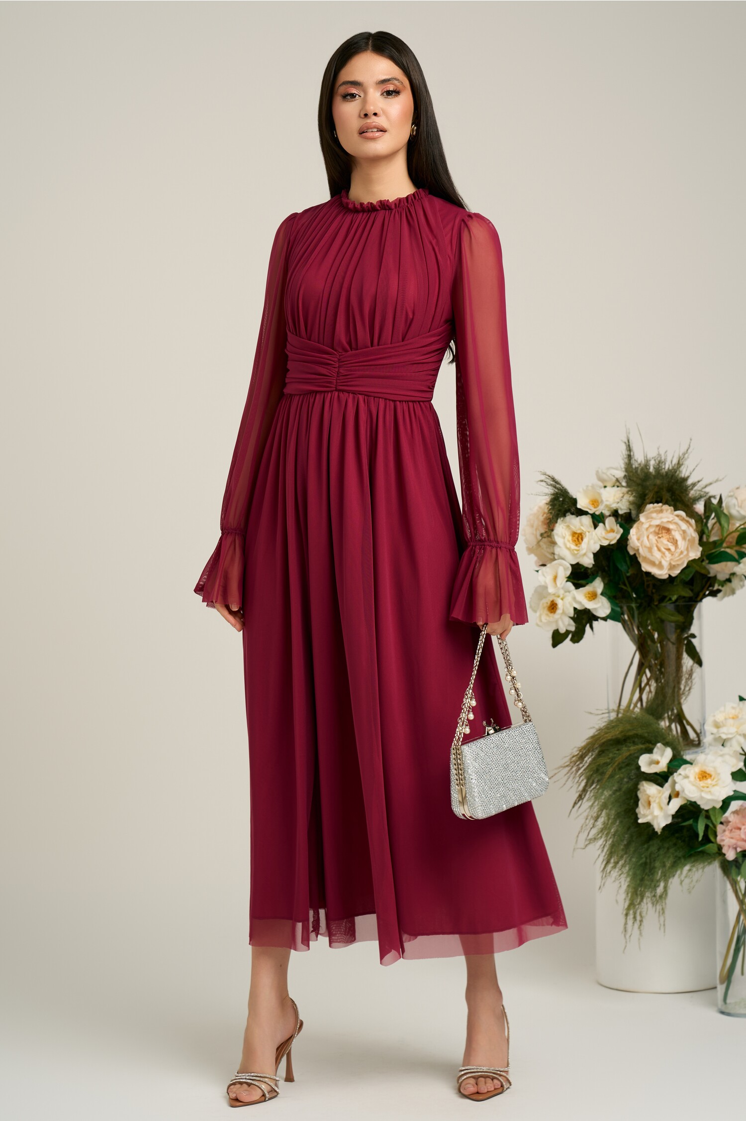 Rochie dy fashion magenta de ocazie din tull fin Rochie dy fashion magenta de ocazie din tull fin