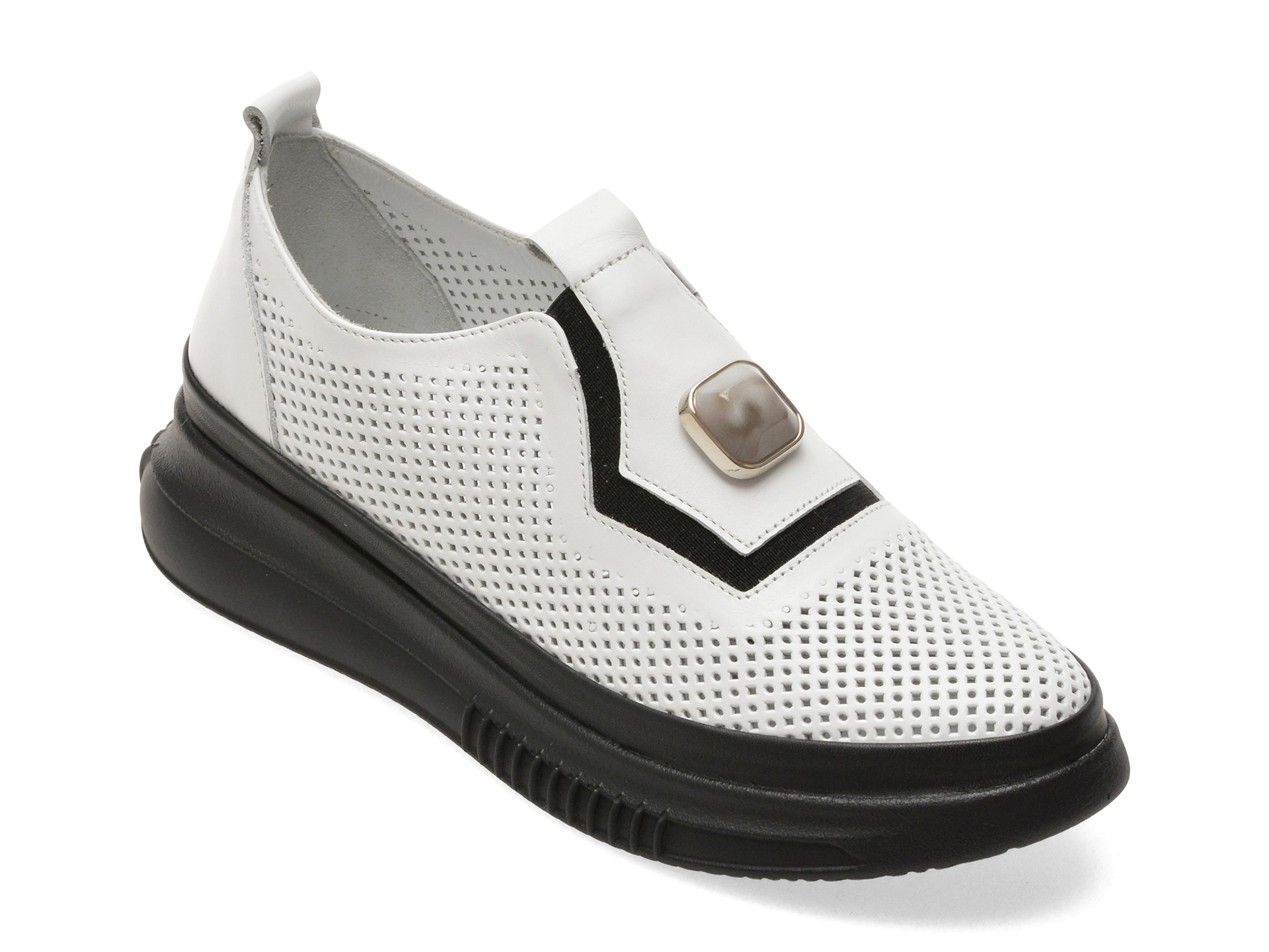 Pantofi casual albi, 3831606, din piele naturală – Image Pantofi casual albi, 3831606, din piele naturală – Image