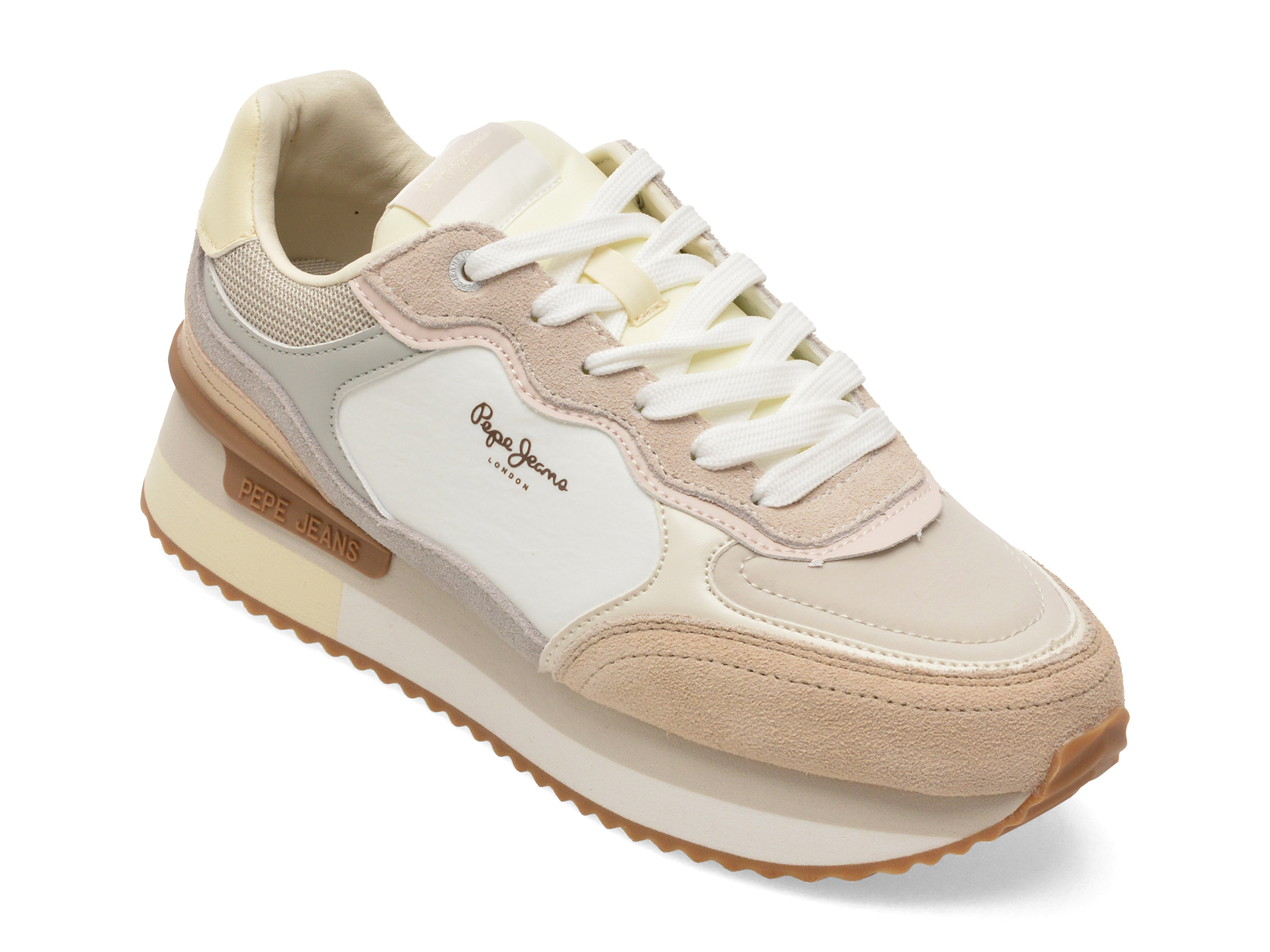 Pantofi sport bej, LS60041, din material textil şi piele naturală – Pepe Jeans Pantofi sport bej, LS60041, din material textil şi piele naturală – Pepe Jeans
