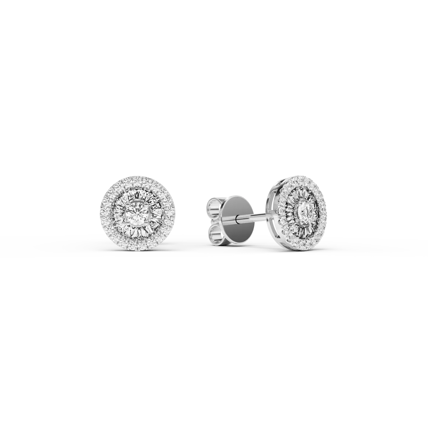 Cercei din aur alb cu diamante baguette și rotunde de 0.37ct Cercei din aur alb cu diamante baguette și rotunde de 0.37ct