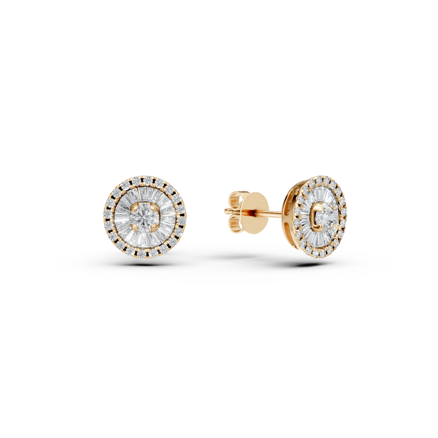 Cercei din aur galben cu diamante 0.37ct, baguette și rotunde Cercei din aur galben cu diamante 0.37ct, baguette și rotunde
