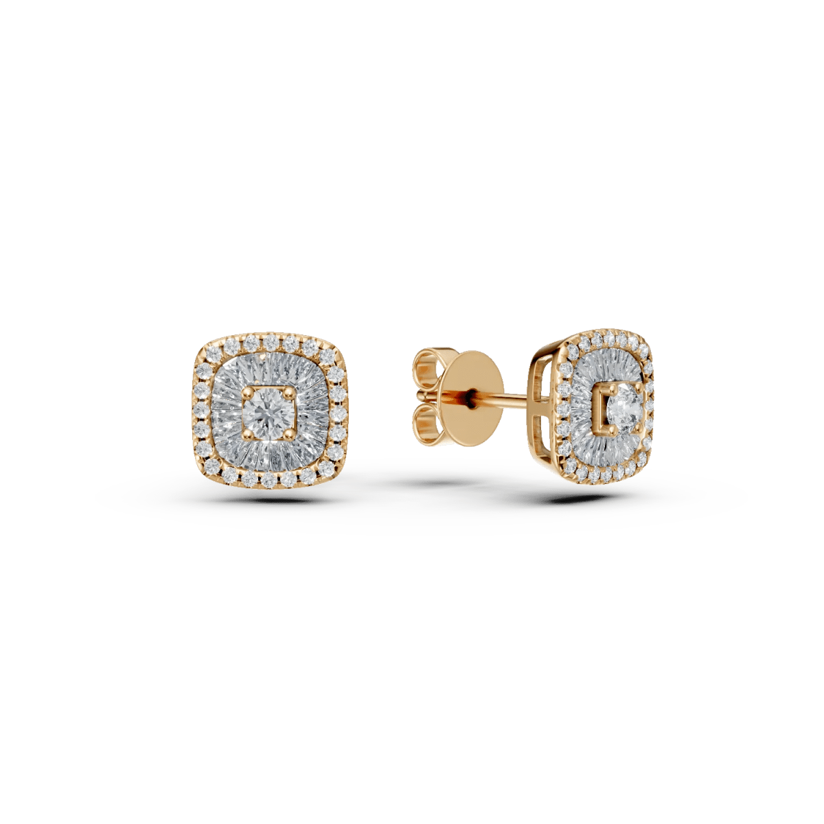 Cercei aur galben cu diamante baguette și rotunde 0.41ct Cercei aur galben cu diamante baguette și rotunde 0.41ct