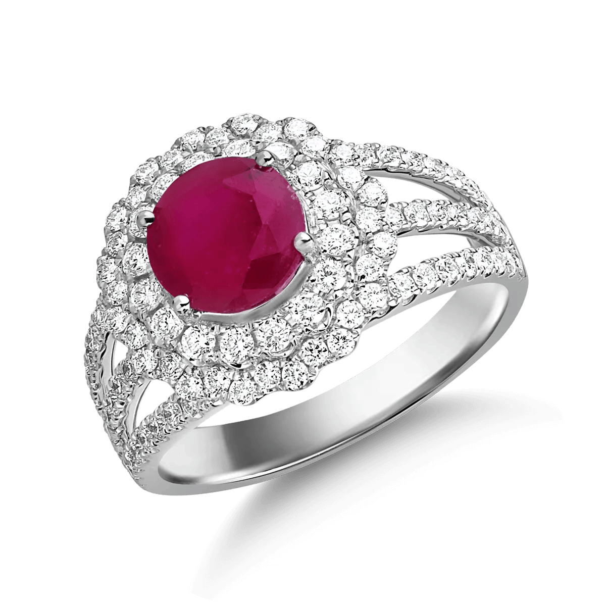 Inel din aur alb cu rubin de 1.45ct și diamante de 0.89ct – Teilor Inel din aur alb cu rubin de 1.45ct și diamante de 0.89ct – Teilor