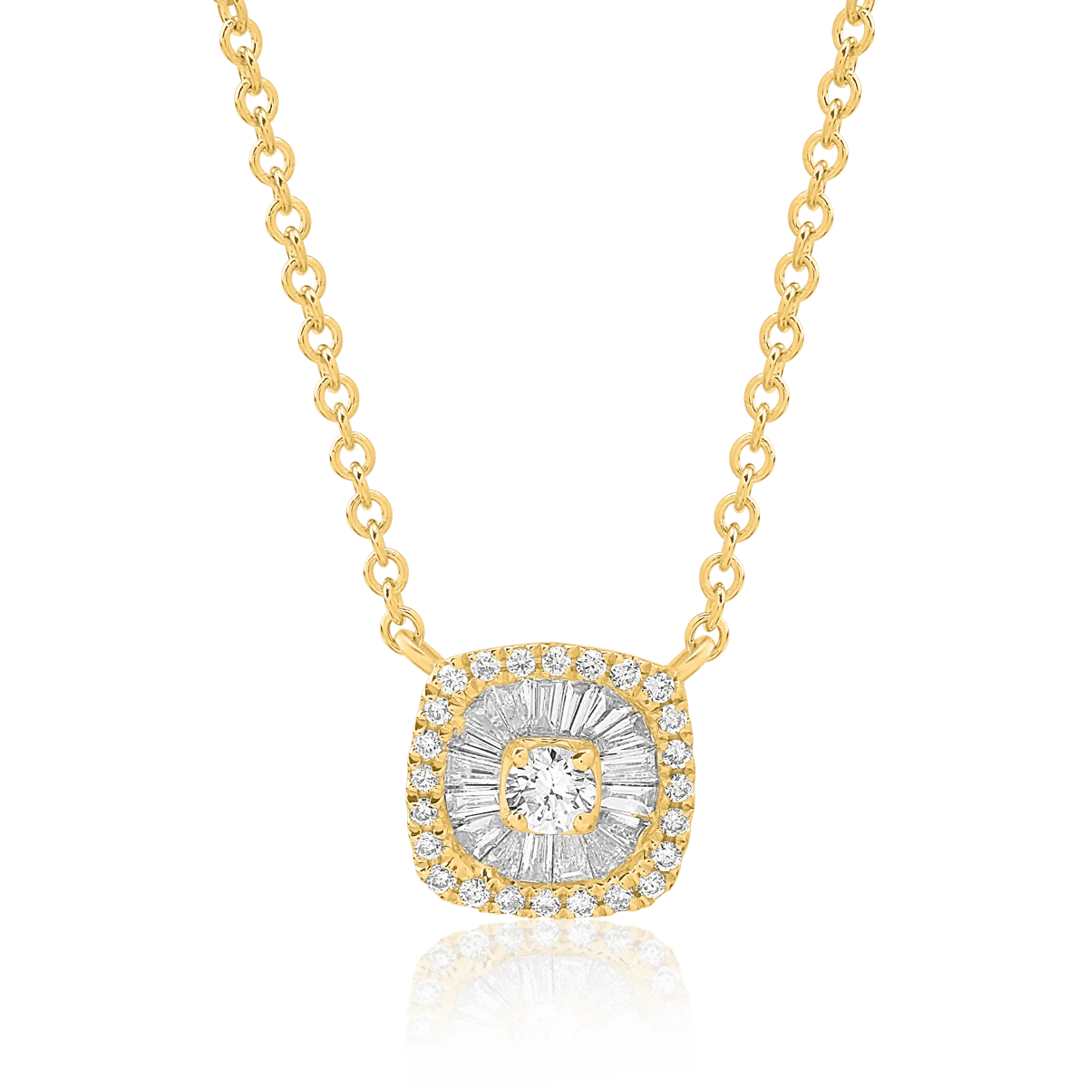 Lanț cu pandantiv din aur galben, diamante baguette și rotunde de 0.28ct Lanț cu pandantiv din aur galben, diamante baguette și rotunde de 0.28ct