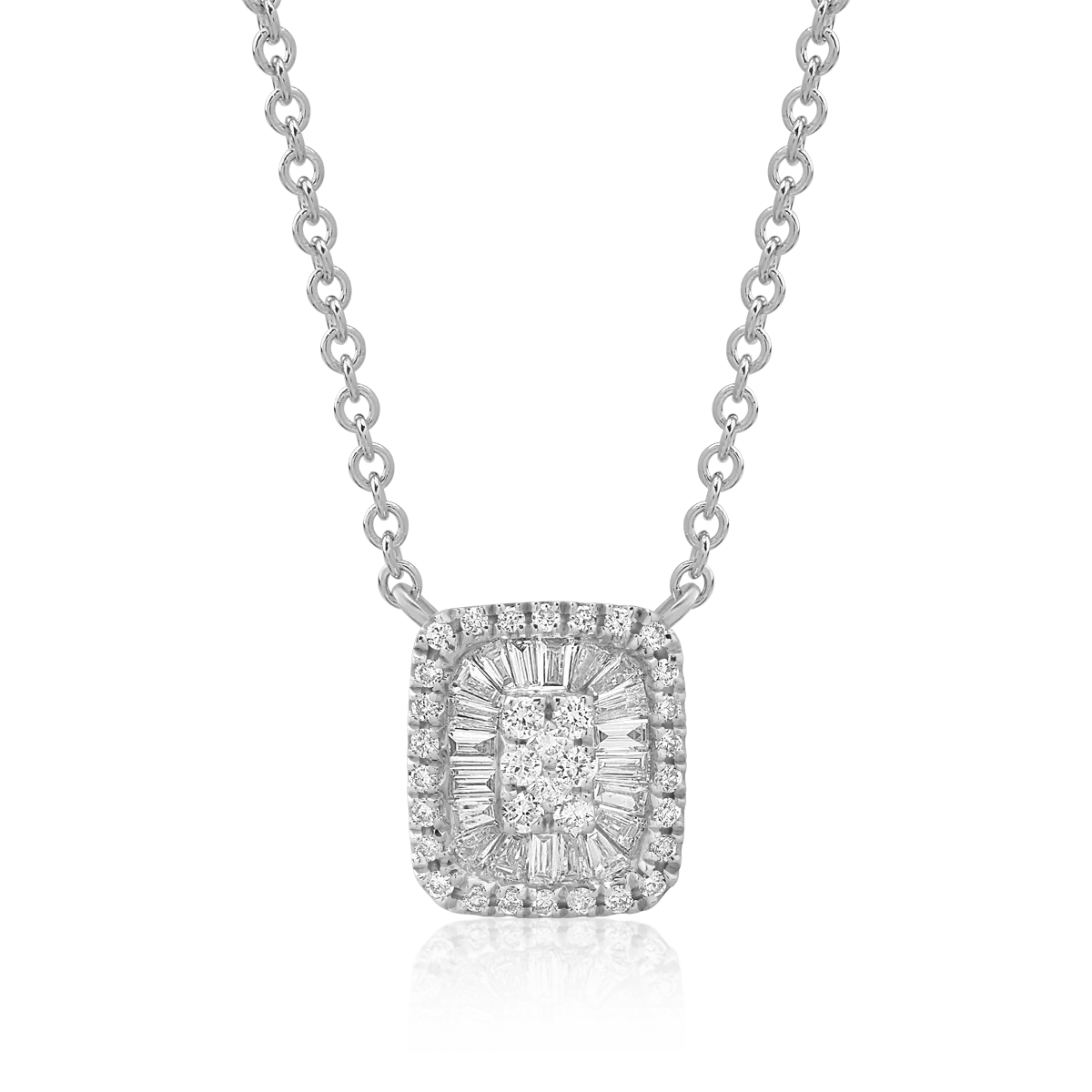 Lanț cu pandantiv din aur alb și diamante baguette și rotunde de 0.21ct Lanț cu pandantiv din aur alb și diamante baguette și rotunde de 0.21ct