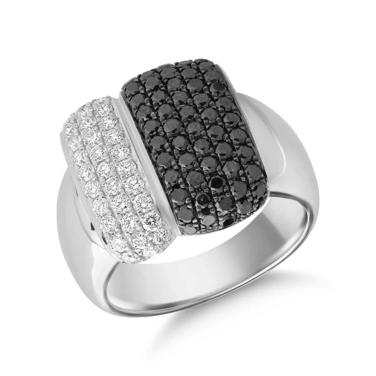 Inel din aur alb cu diamante negre de 1.01ct și diamante transparente de 0.52ct Inel din aur alb cu diamante negre de 1.01ct și diamante transparente de 0.52ct