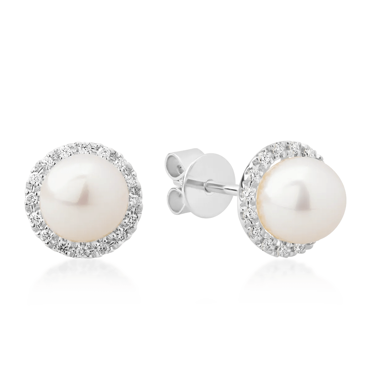 Cercei din aur alb cu perle de apă dulce 2ct și diamante 0.119ct Cercei din aur alb cu perle de apă dulce 2ct și diamante 0.119ct