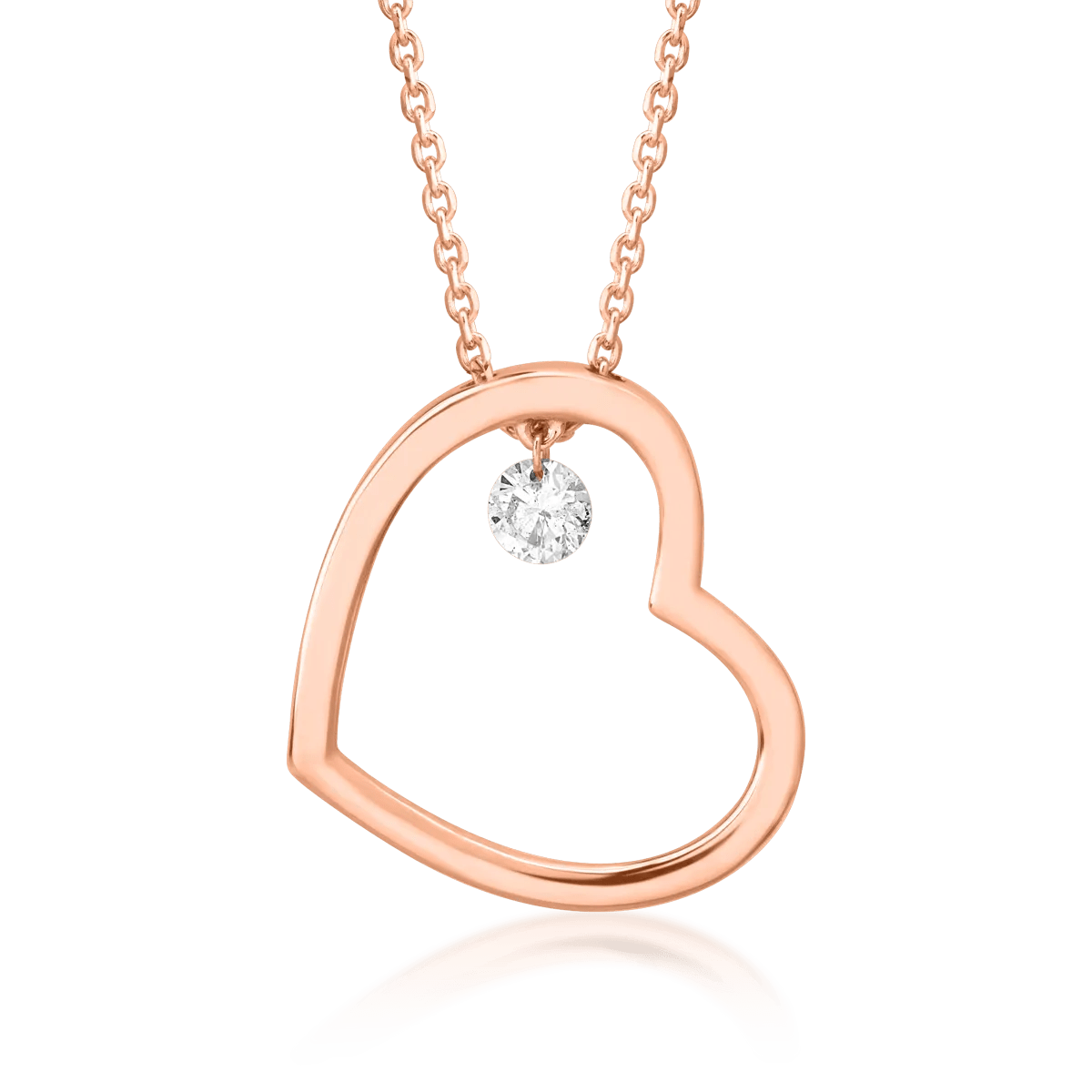 Lant cu pandantiv inimioara din aur roz cu diamant de 0.15ct Lant cu pandantiv inimioara din aur roz cu diamant de 0.15ct