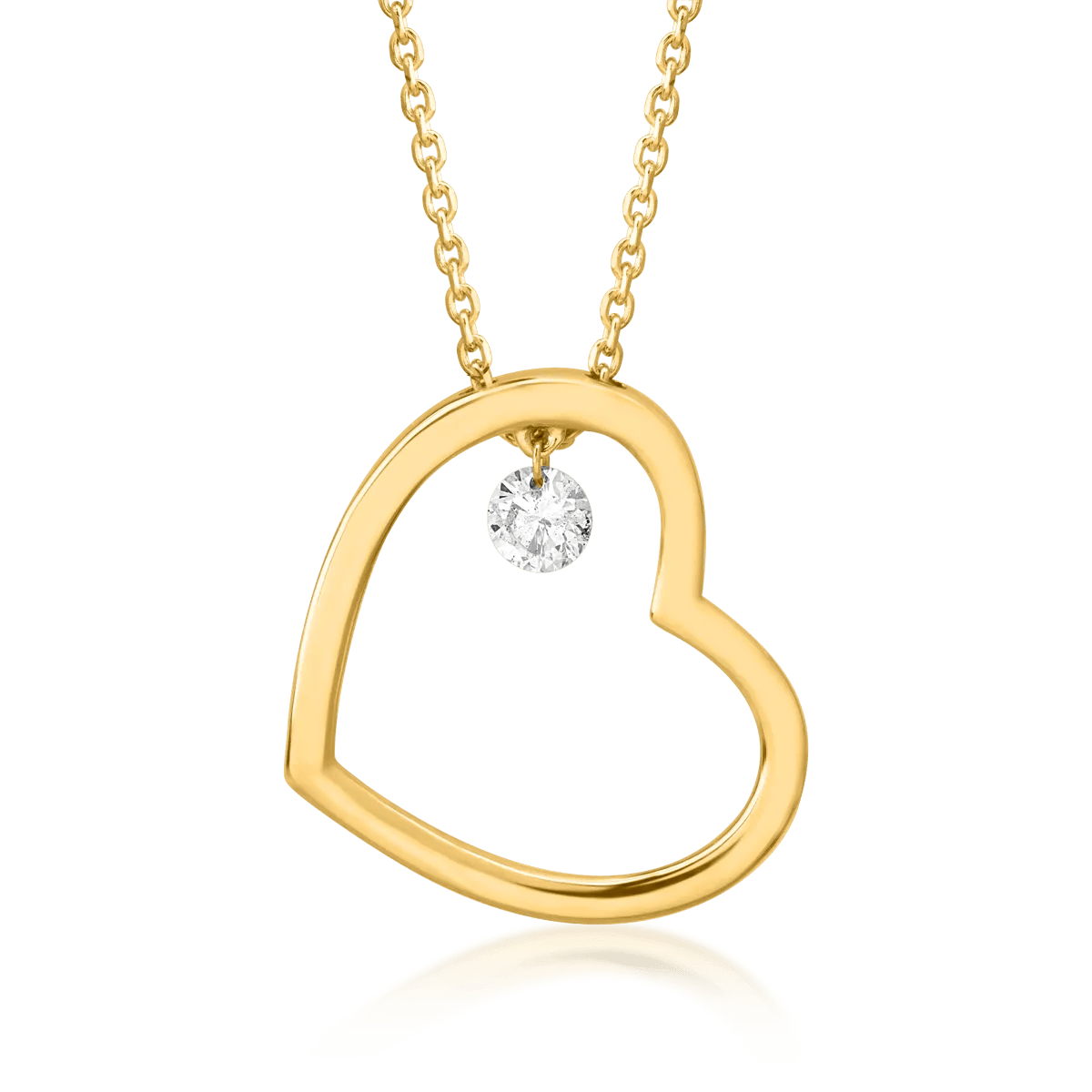 Lanț din aur galben cu pandantiv inimioară și diamant de 0.15ct Lanț din aur galben cu pandantiv inimioară și diamant de 0.15ct