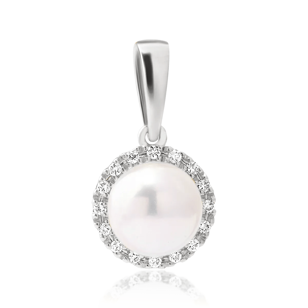 Pandantiv din aur alb cu perlă de cultură și diamante de 0.06ct Pandantiv din aur alb cu perlă de cultură și diamante de 0.06ct