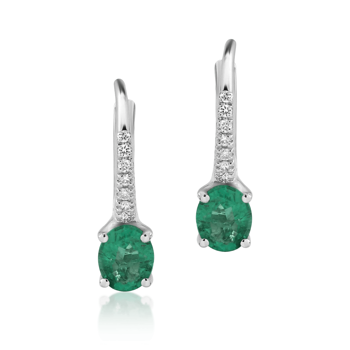 Cercei din aur alb cu smaralde ovale de 0.52ct și diamante de 0.06ct Cercei din aur alb cu smaralde ovale de 0.52ct și diamante de 0.06ct