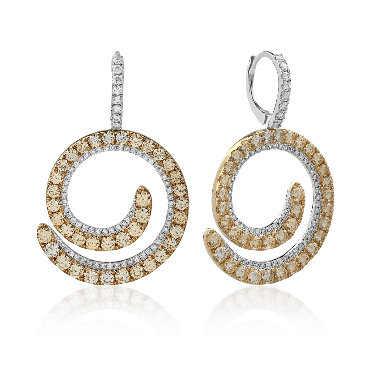 Cercei din aur alb-galben cu diamante galbene 3.64ct și diamante transparente 0.86ct Cercei din aur alb-galben cu diamante galbene 3.64ct și diamante transparente 0.86ct