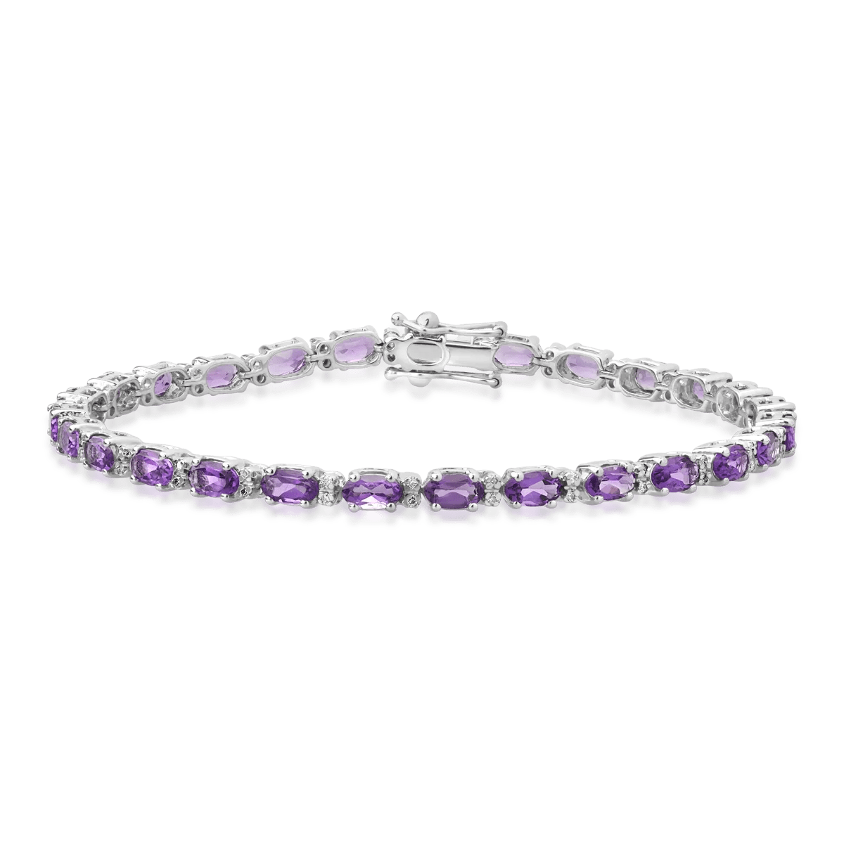Brățară tennis din aur alb cu ametiste ovale de 5.31ct și diamante de 0.25ct Brățară tennis din aur alb cu ametiste ovale de 5.31ct și diamante de 0.25ct