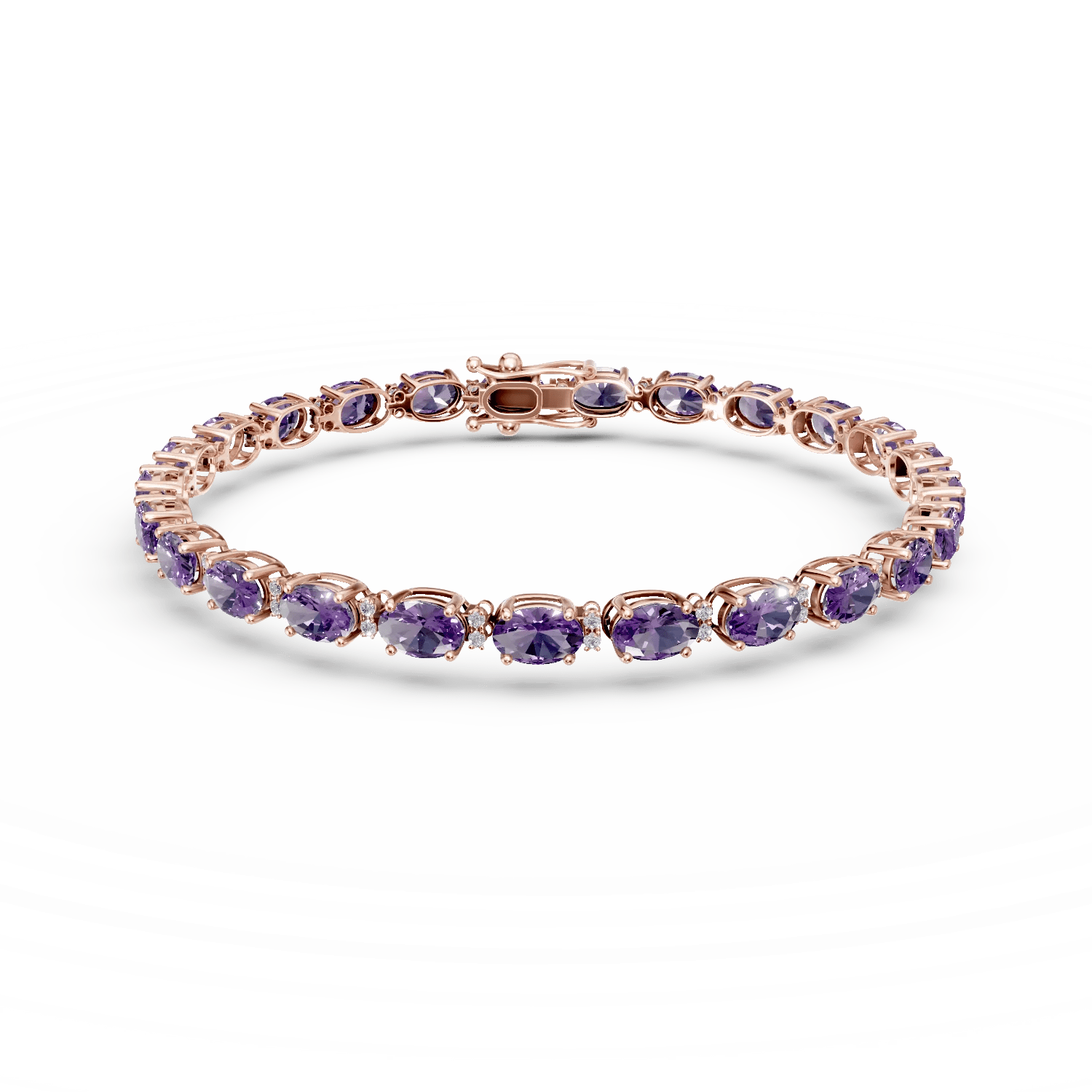 Brățară tennis din aur roz cu ametiste ovale de 5.03ct și diamante de 0.23ct Brățară tennis din aur roz cu ametiste ovale de 5.03ct și diamante de 0.23ct