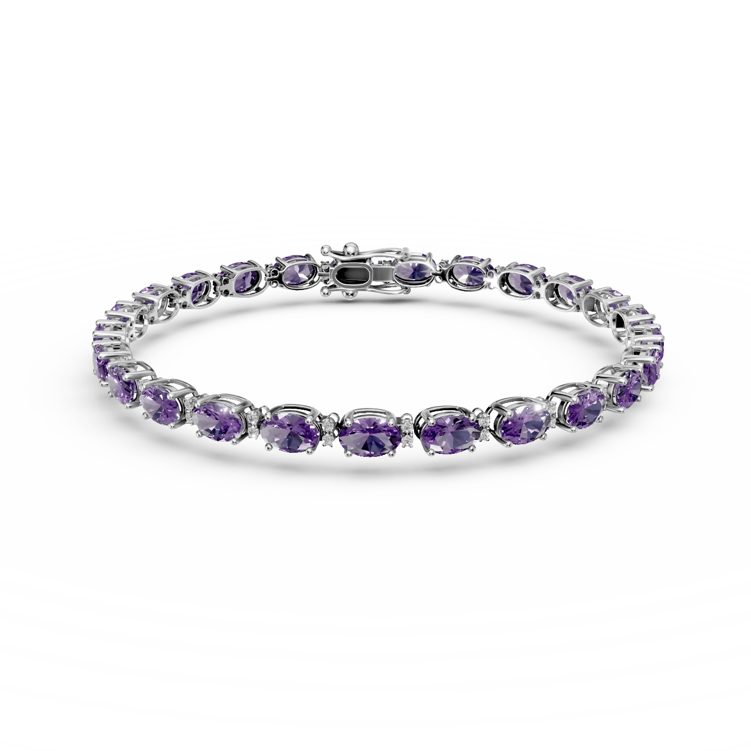 Brățară tennis din aur alb cu ametiste ovale de 5.26ct și diamante de 0.27ct Brățară tennis din aur alb cu ametiste ovale de 5.26ct și diamante de 0.27ct