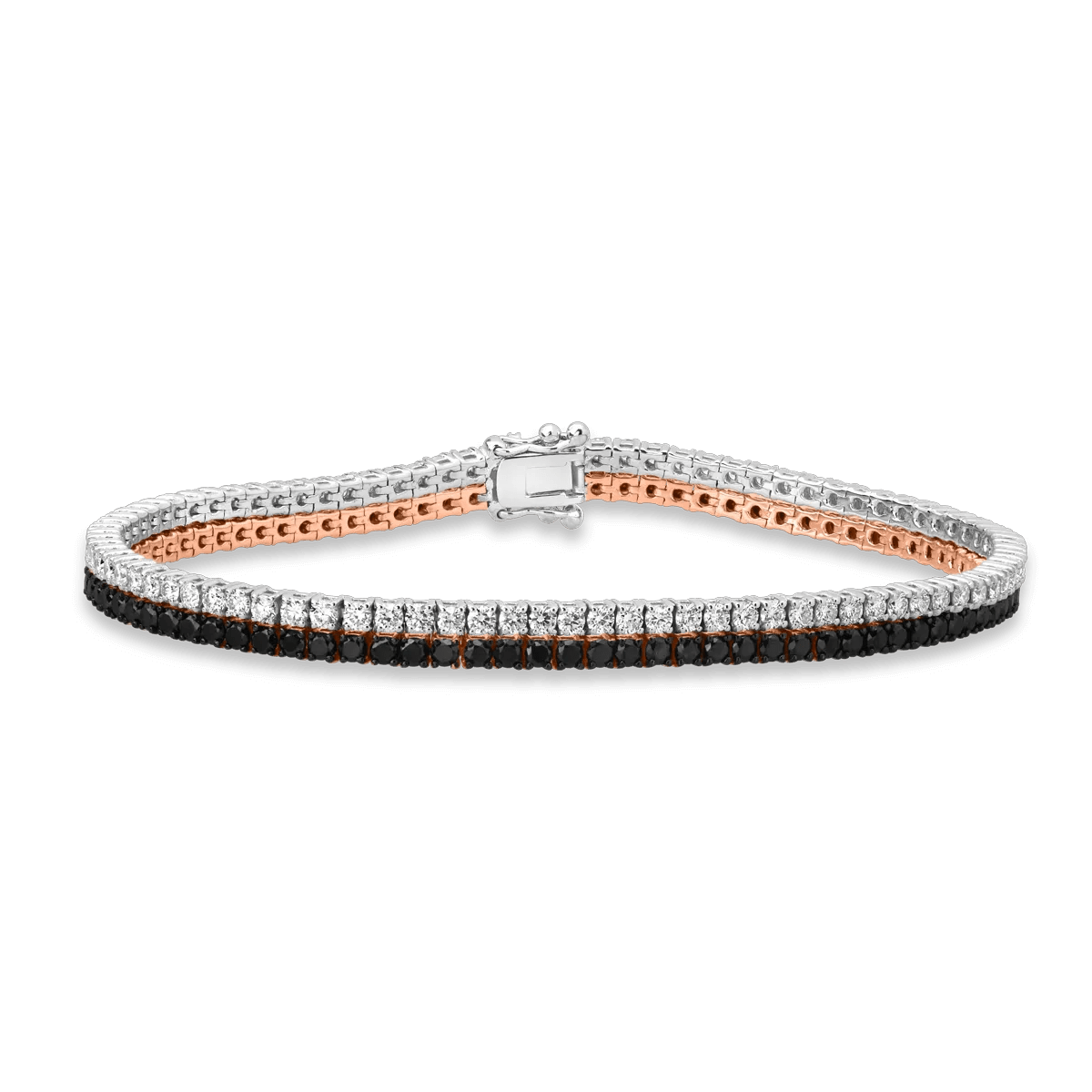 Brățară tennis din aur alb-roz cu diamante negre de 2.61ct și diamante transparente de 2.19ct Brățară tennis din aur alb-roz cu diamante negre de 2.61ct și diamante transparente de 2.19ct