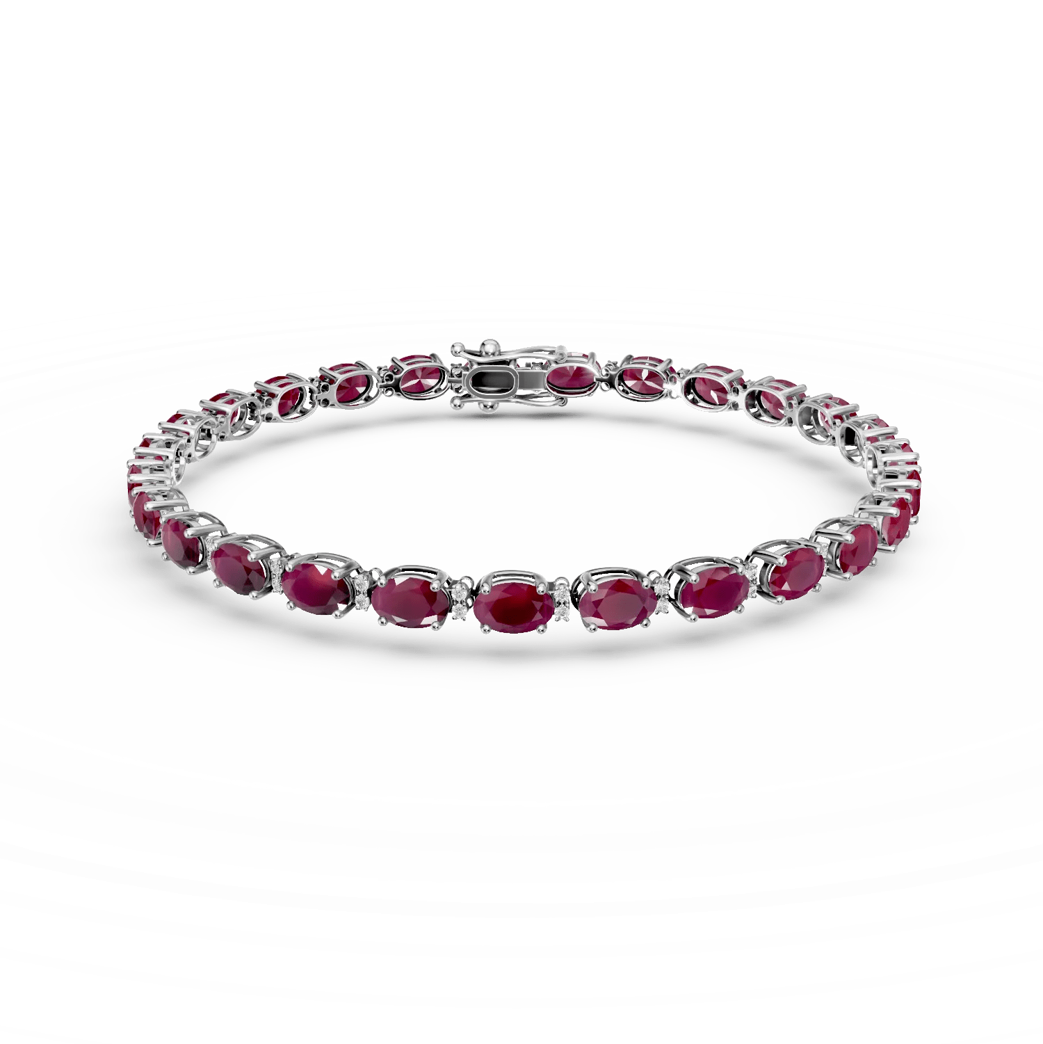 Brățară tennis din aur alb cu rubine ovale de 8.53ct și diamante de 0.26ct Brățară tennis din aur alb cu rubine ovale de 8.53ct și diamante de 0.26ct