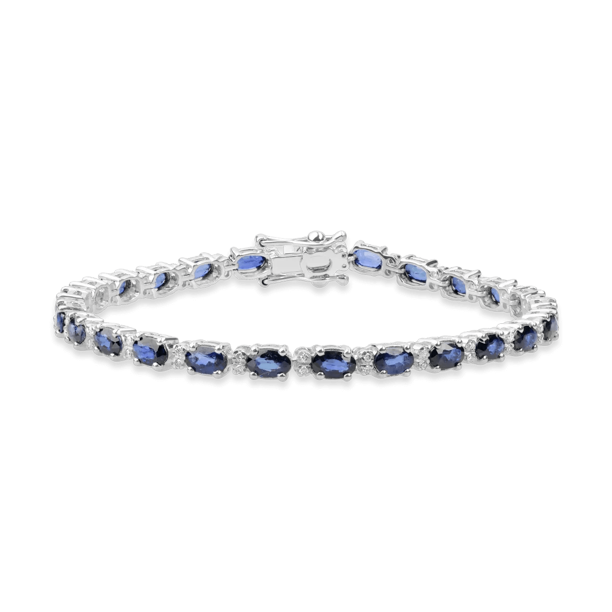 Brățară tennis din aur alb cu safire ovale de 8.73ct și diamante de 0.27ct Brățară tennis din aur alb cu safire ovale de 8.73ct și diamante de 0.27ct
