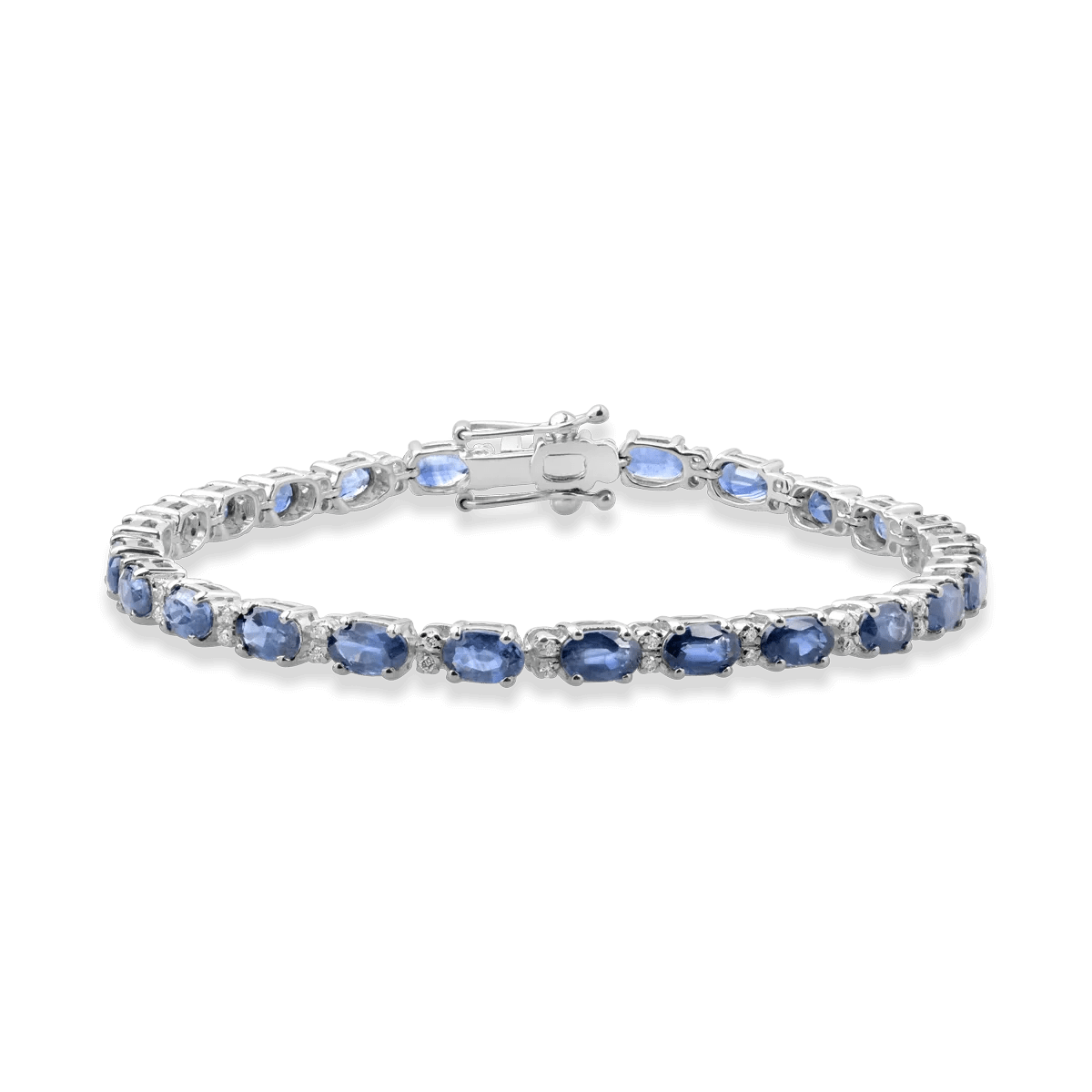 Brățară tennis din aur alb cu safire ovale 8.1ct și diamante 0.23ct Brățară tennis din aur alb cu safire ovale 8.1ct și diamante 0.23ct