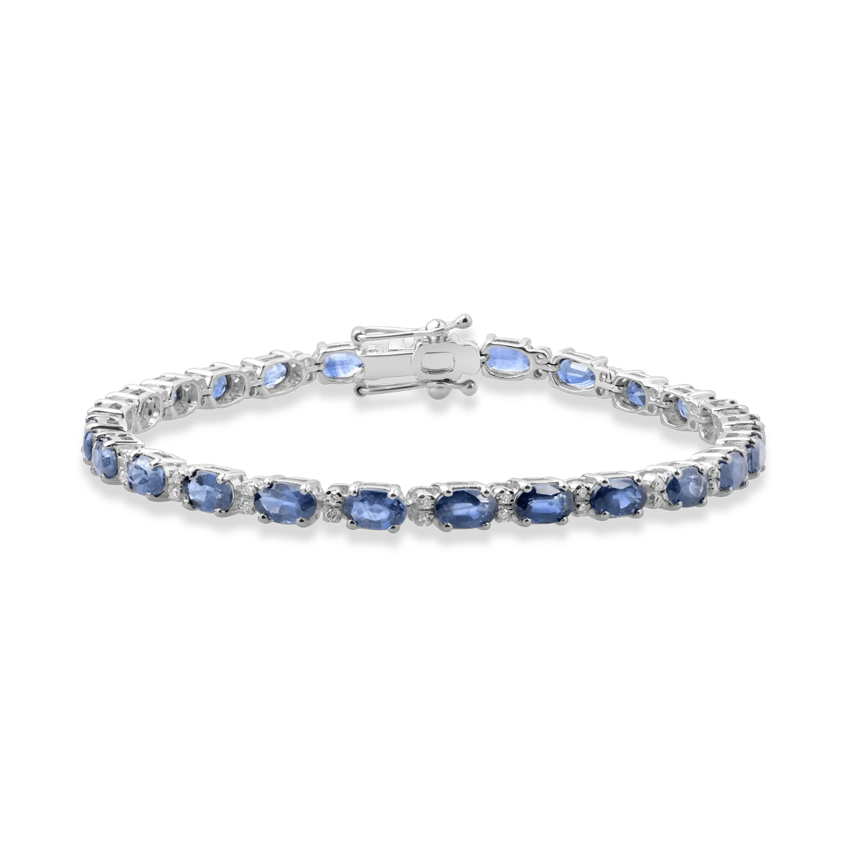 Brățară tennis din aur alb cu safire ovale de 9.2ct și diamante de 0.3ct Brățară tennis din aur alb cu safire ovale de 9.2ct și diamante de 0.3ct