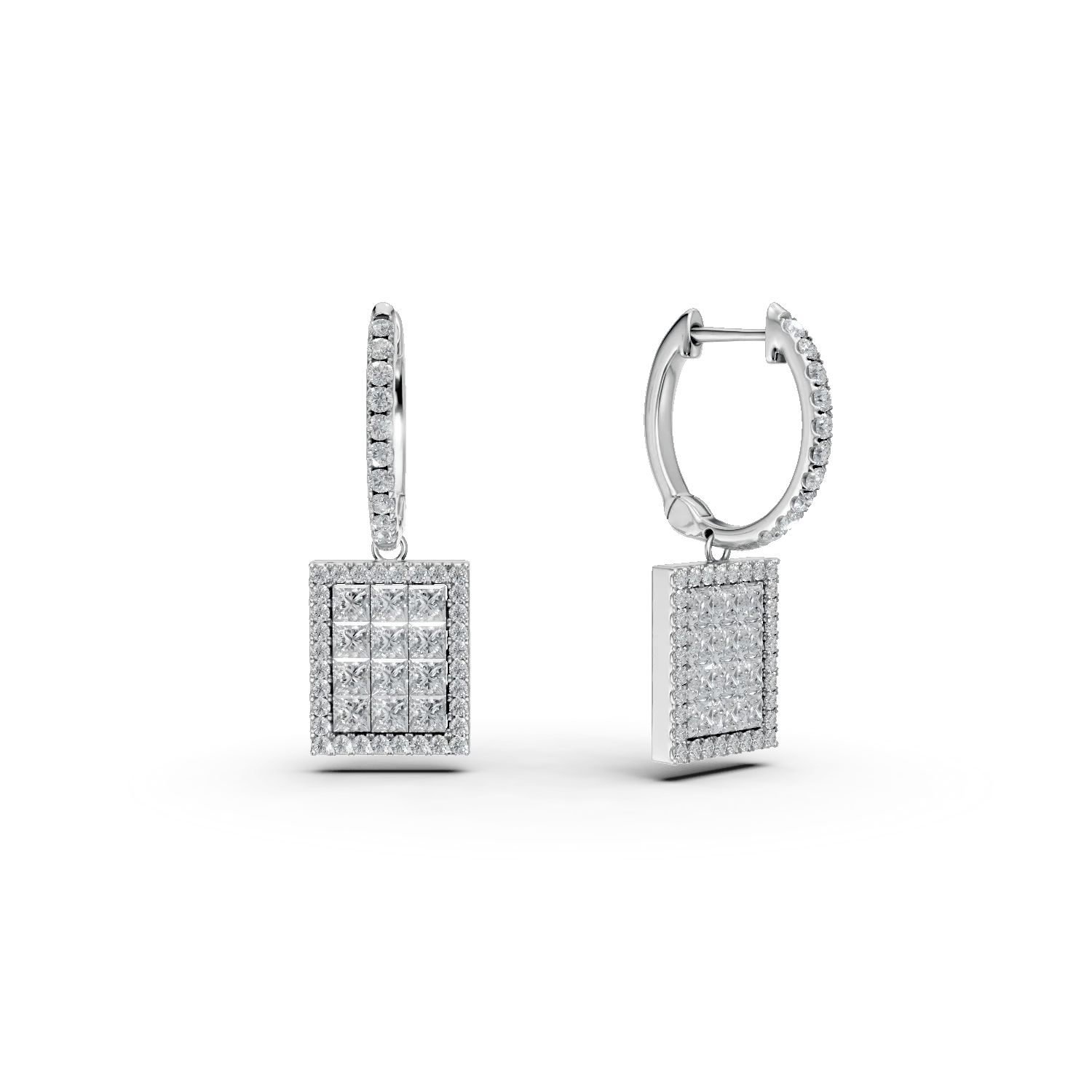Cercei din aur alb cu diamante princess și rotunde de 1.32ct Cercei din aur alb cu diamante princess și rotunde de 1.32ct