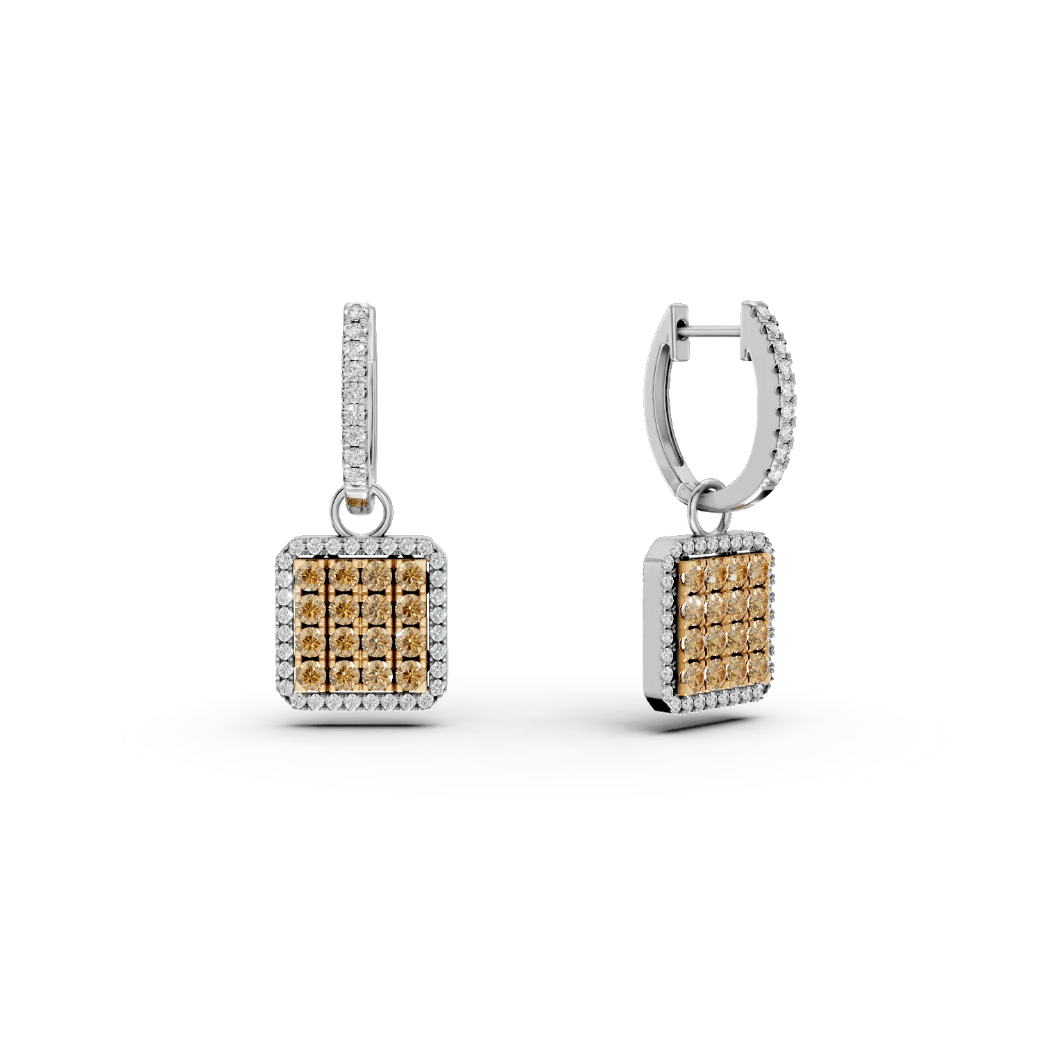 Cercei aur alb-galben cu safire galbene 0.82ct și diamante 0.42ct Cercei aur alb-galben cu safire galbene 0.82ct și diamante 0.42ct