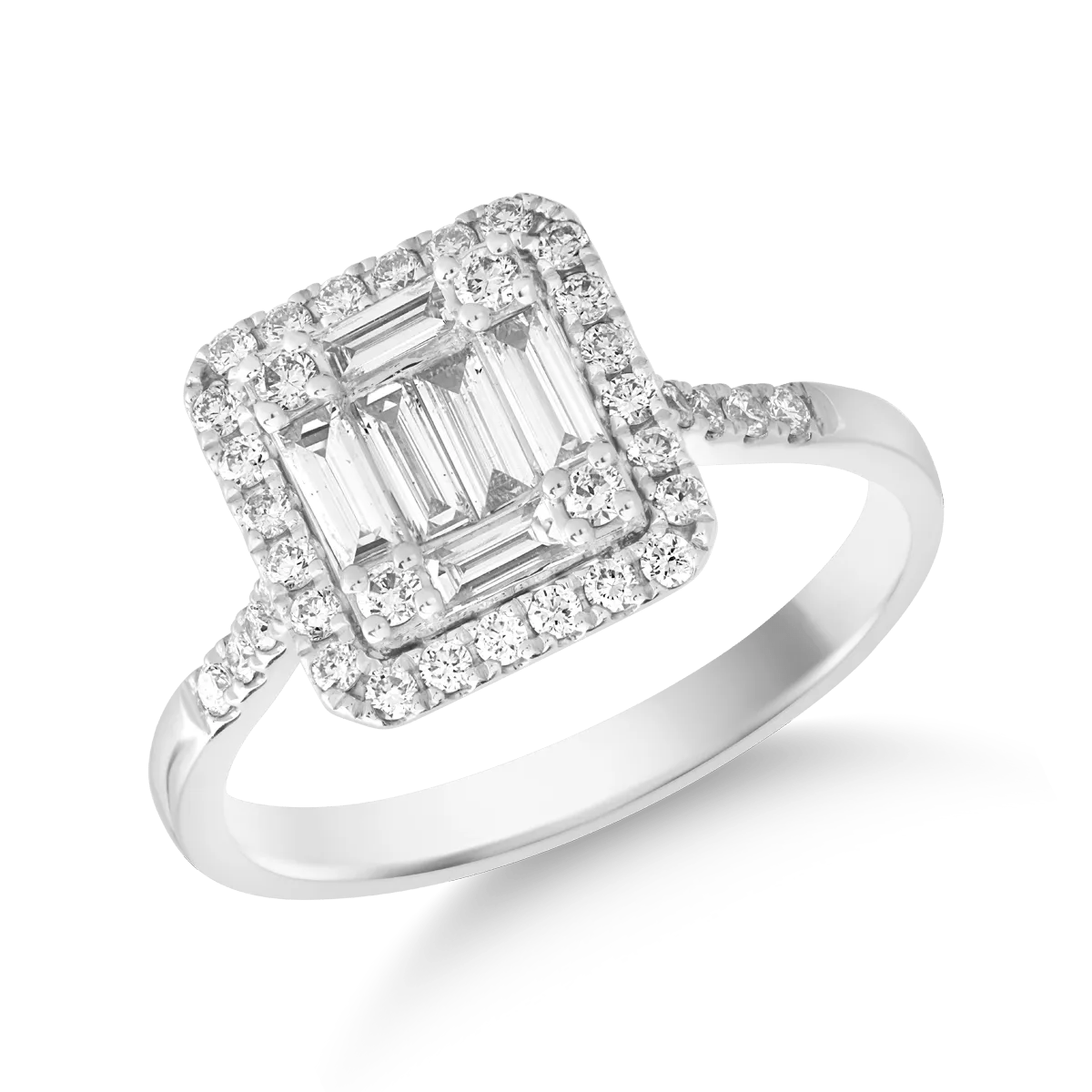 Inel din aur alb cu diamante baguette de 0.4ct și diamante de 0.3ct Inel din aur alb cu diamante baguette de 0.4ct și diamante de 0.3ct
