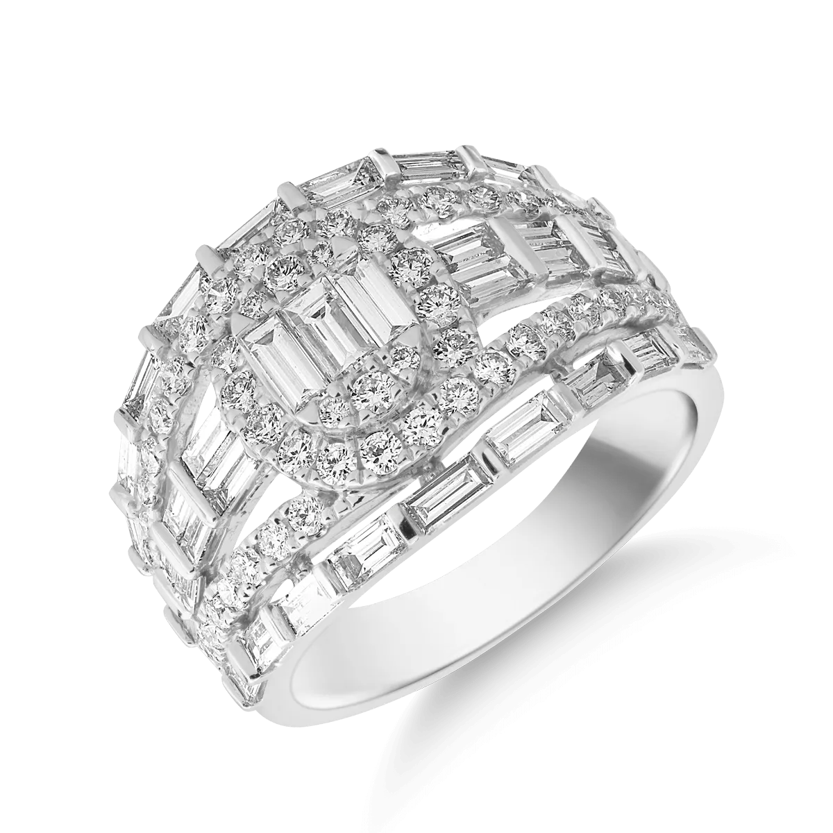 Inel din aur alb cu diamante baguette și rotunde de 1.8ct Inel din aur alb cu diamante baguette și rotunde de 1.8ct