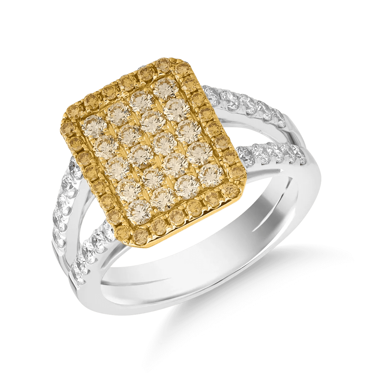 Inel din aur alb-galben cu diamante galbene 0.85ct și diamante transparente 0.50ct Inel din aur alb-galben cu diamante galbene 0.85ct și diamante transparente 0.50ct