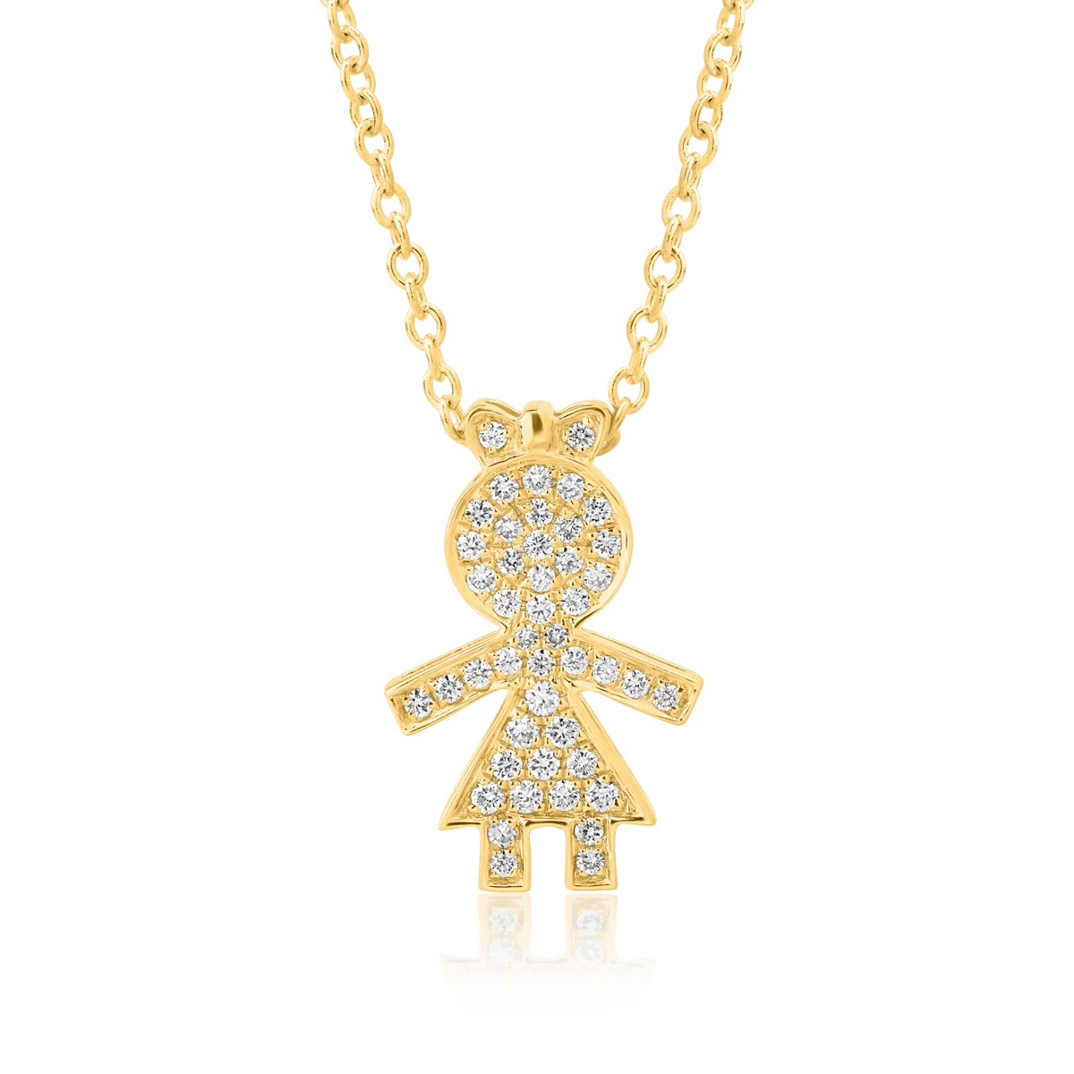 Lanț cu pandantiv fetiță din aur galben cu diamante de 0.16ct Lanț cu pandantiv fetiță din aur galben cu diamante de 0.16ct