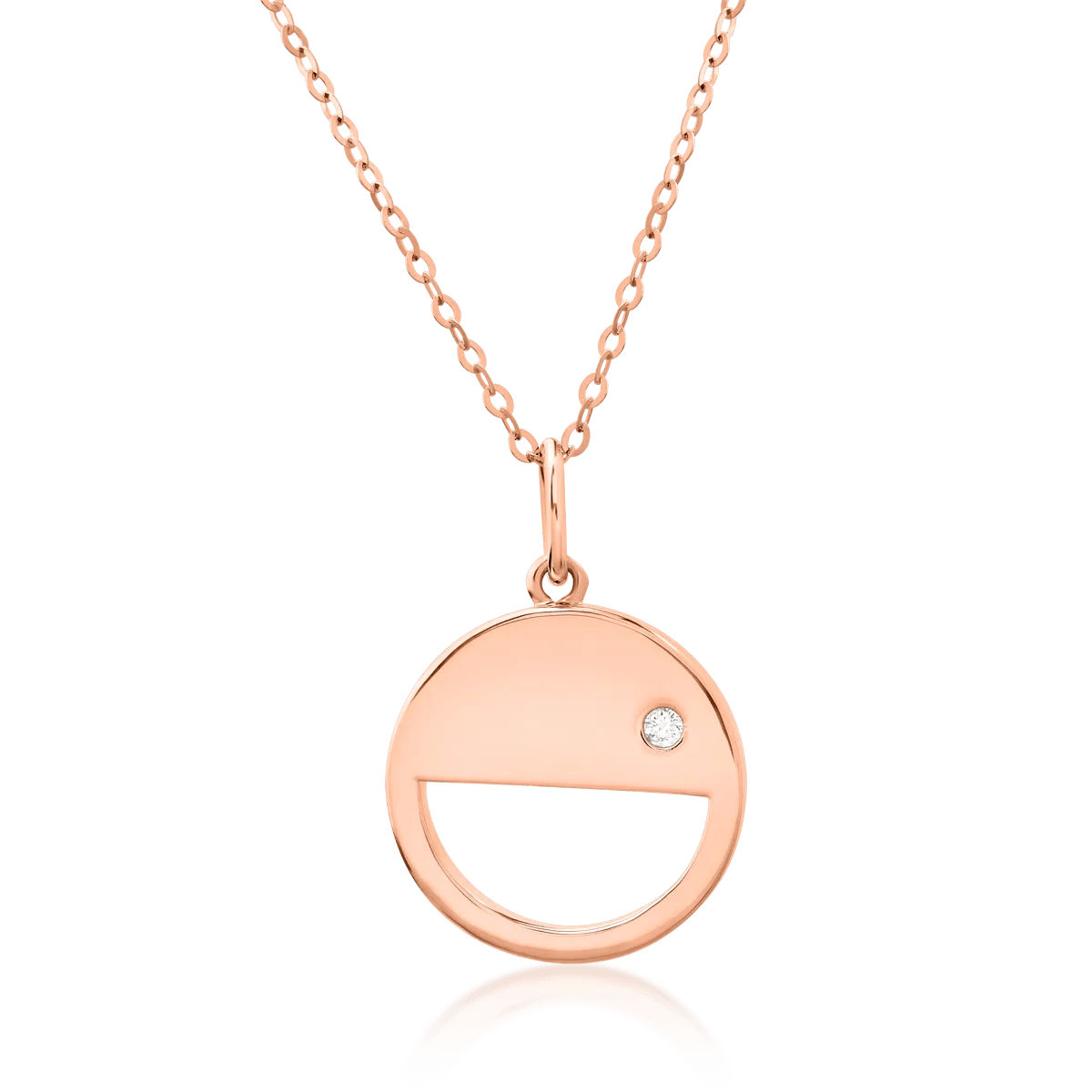 Lănțișor din aur roz cu pandantiv și diamant de 0.011ct Lănțișor din aur roz cu pandantiv și diamant de 0.011ct