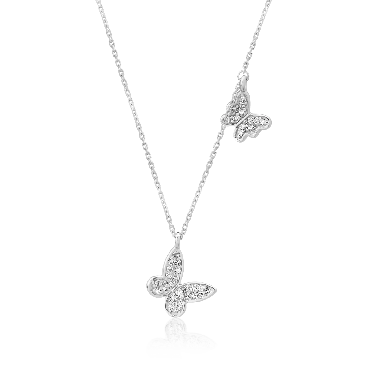 Lanț cu pandantive fluturi din aur alb și diamante de 0.1ct Lanț cu pandantive fluturi din aur alb și diamante de 0.1ct