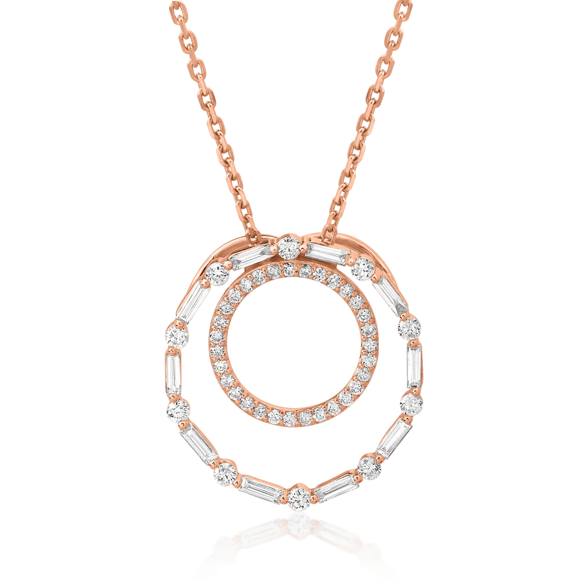 Lanț cu pandantiv aur roz, diamante baguette și rotunde 0.28ct Lanț cu pandantiv aur roz, diamante baguette și rotunde 0.28ct